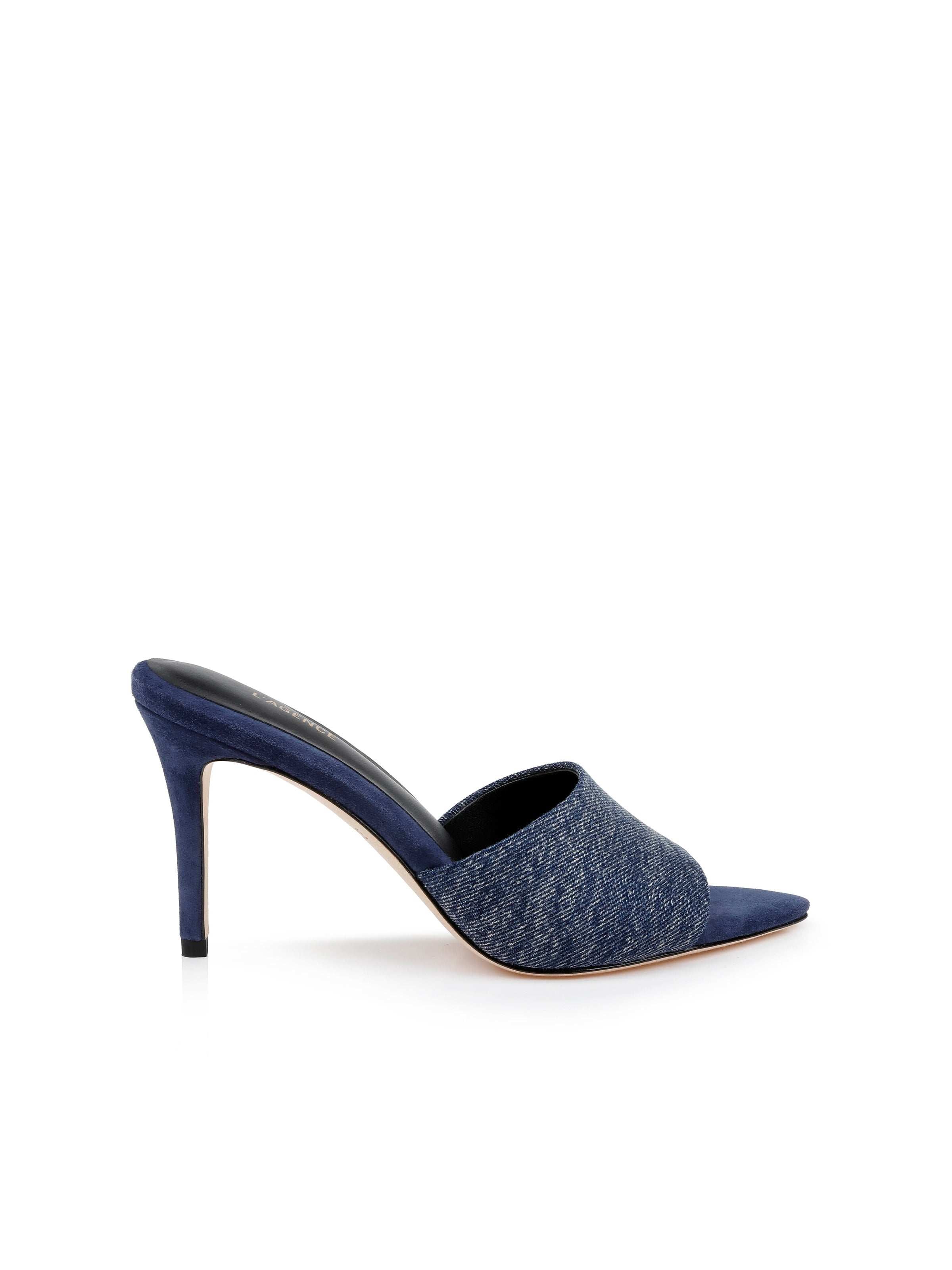 Lolita Denim Open-Toe Mule in Dark Denim L'AGENCE