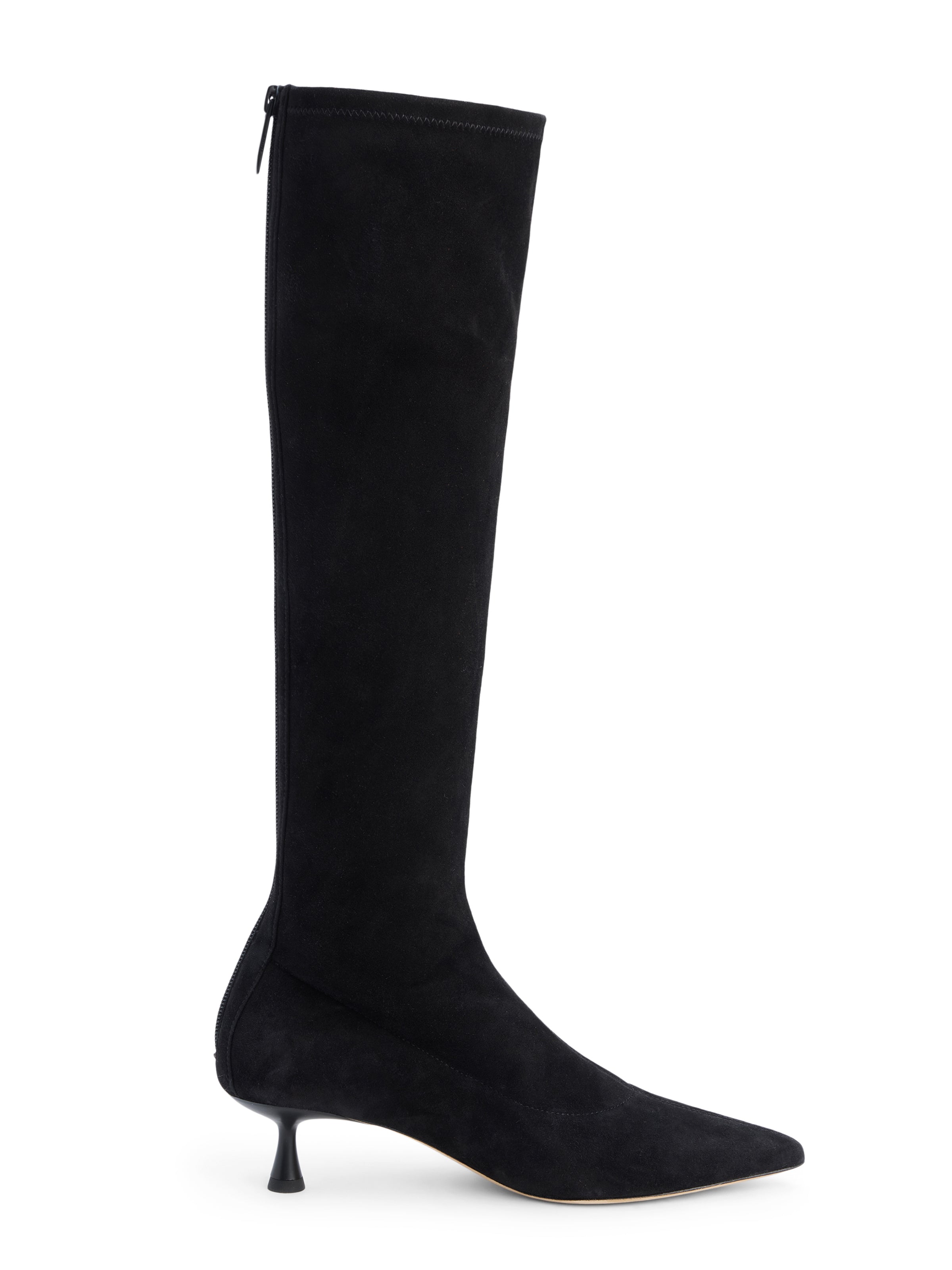 L’AGENCE - Emilie Suede Kitten-Heel Boot in Black Suede
