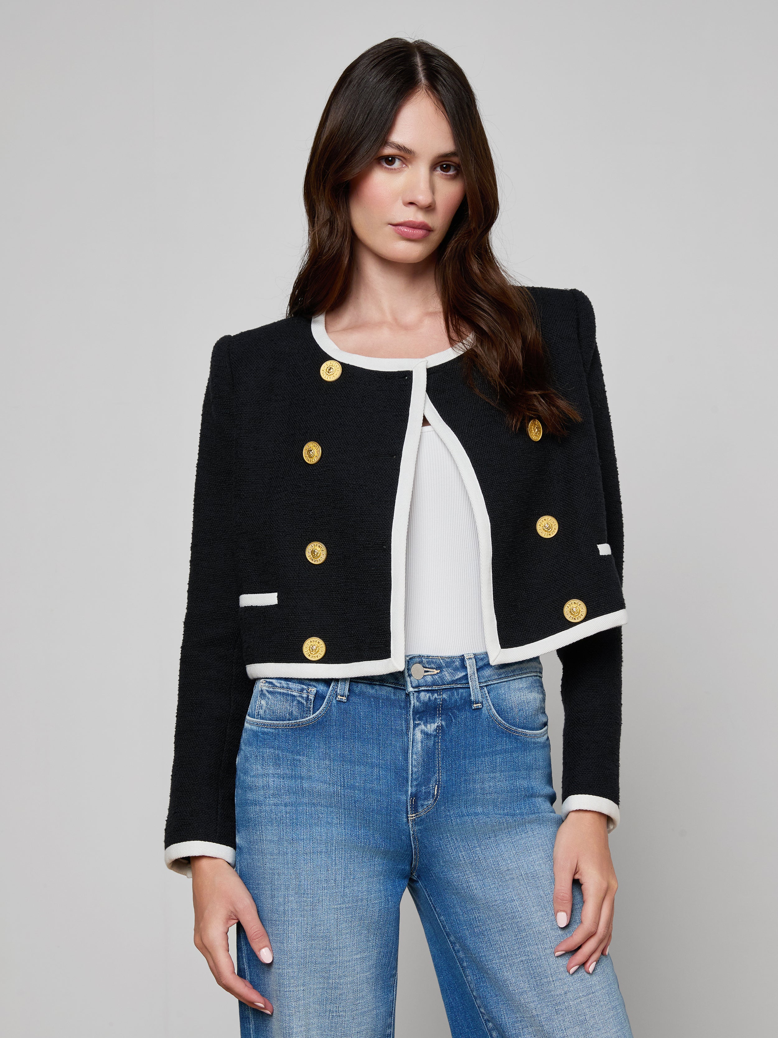 Mazikeen Tweed Jacket in Black/White | L'AGENCE