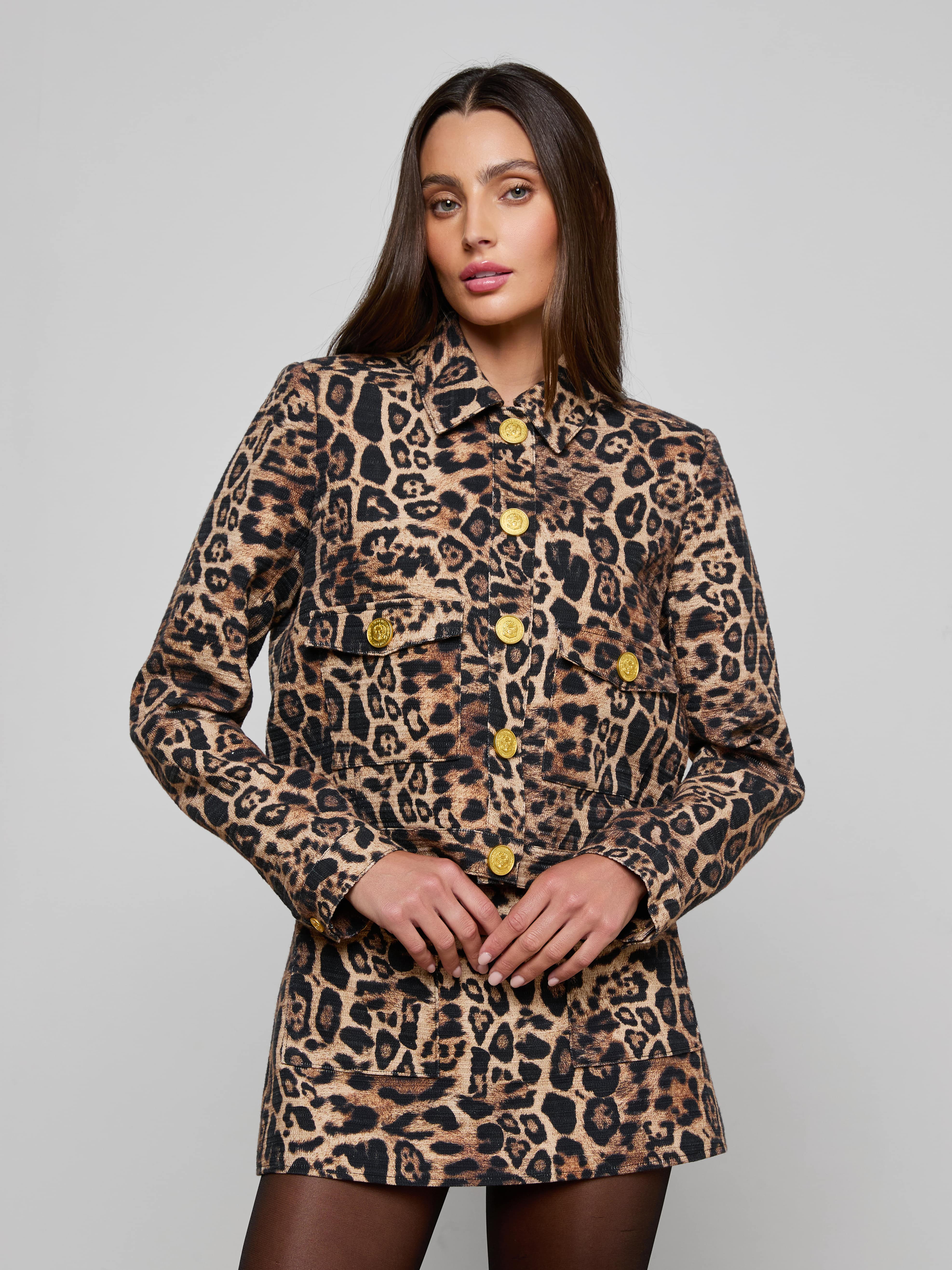 Nyx Cropped Jacket in Brown Multi Patch Leopard | L'AGENCE