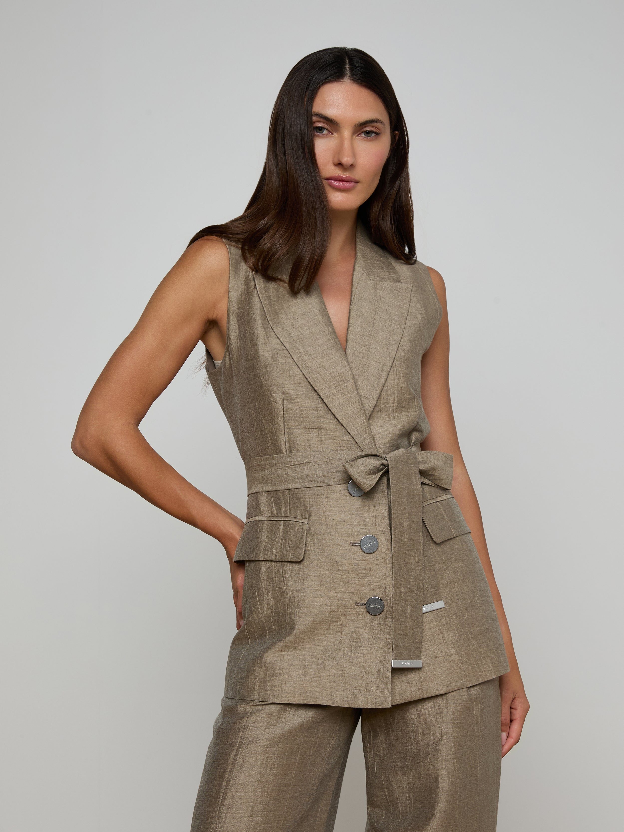 Harper Linen-Blend Vest in Grey Taupe | L'AGENCE