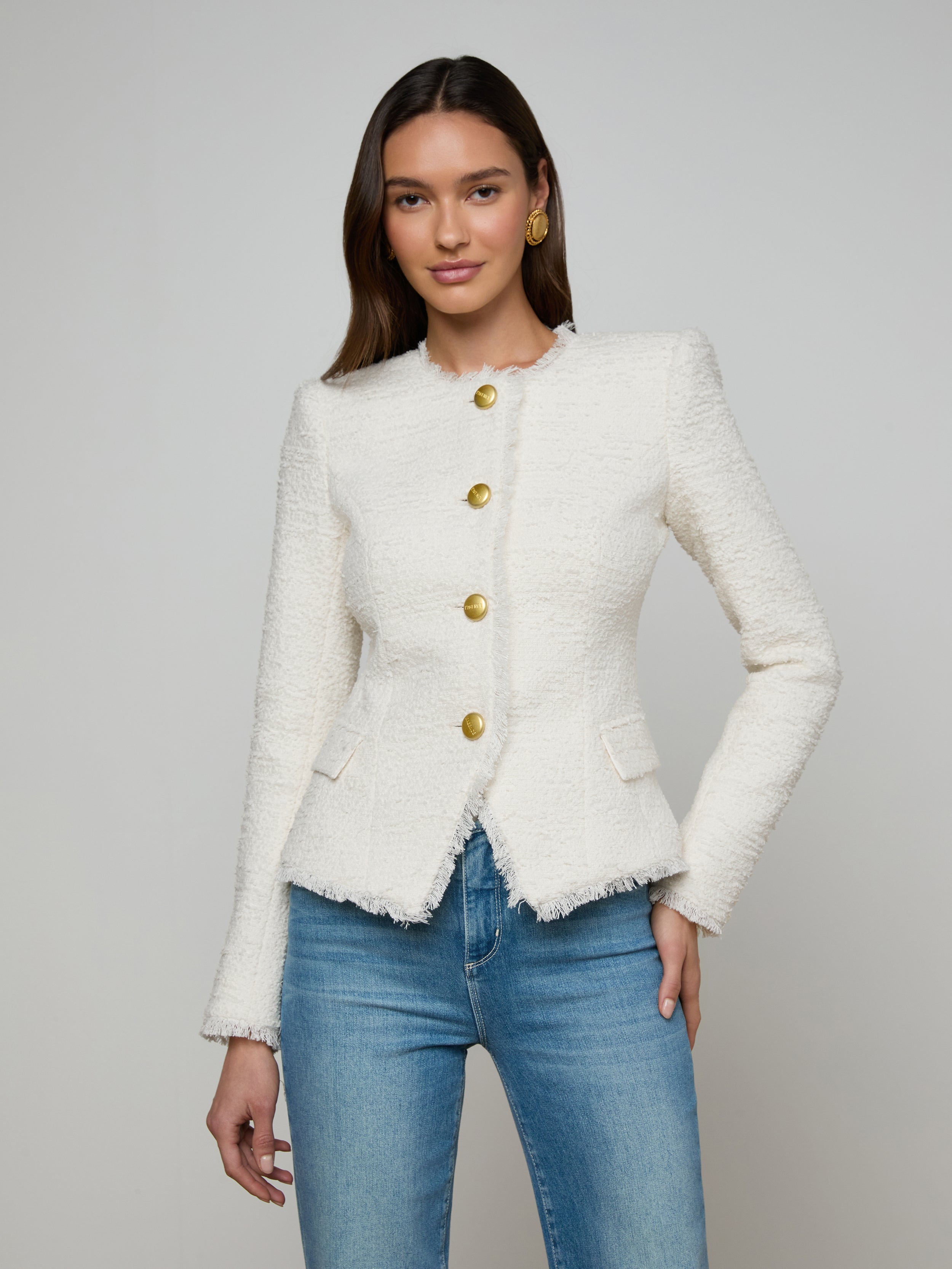 Nerina Tweed Blazer in Ivory | L'AGENCE