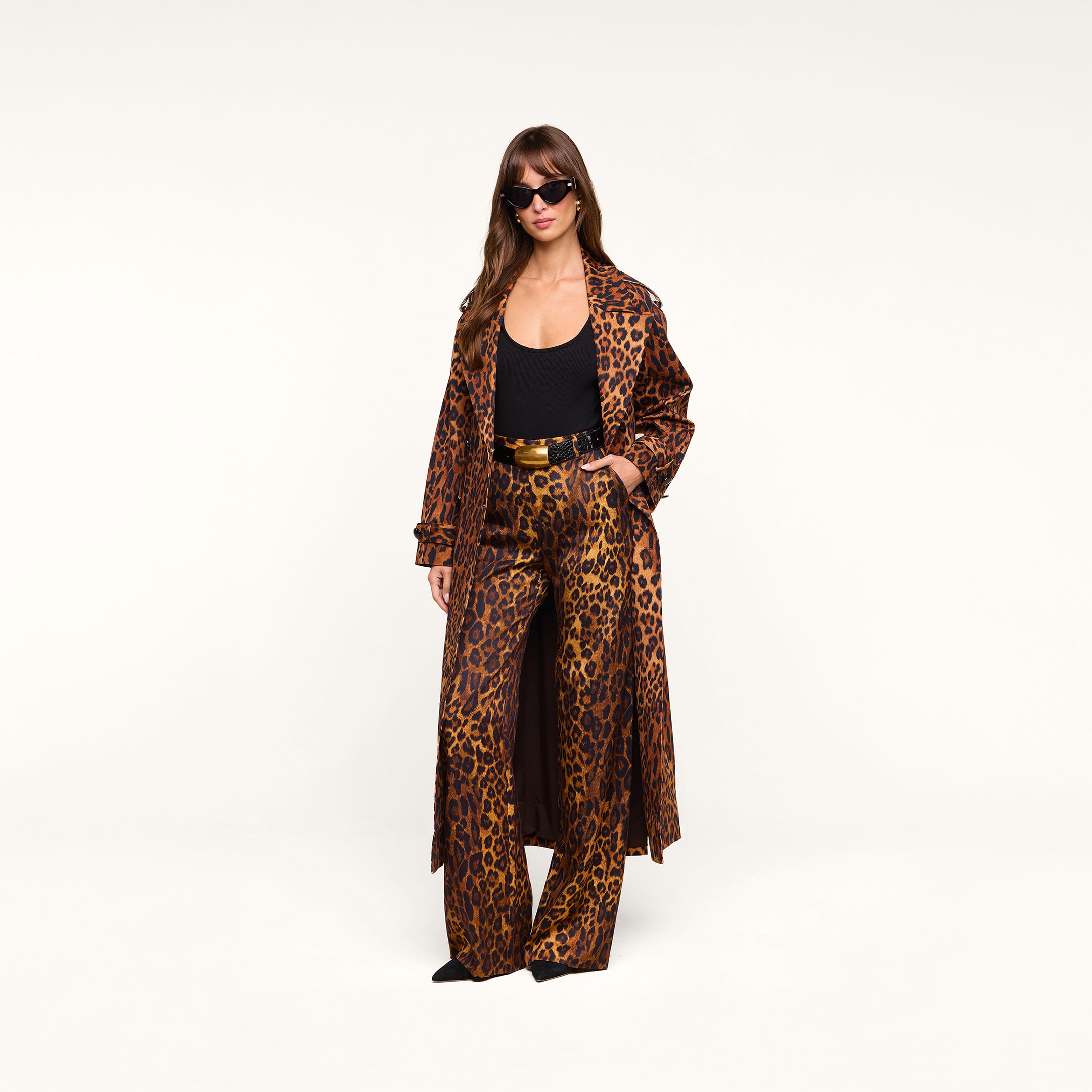 Brinley Oversized Trench Coat in Tan Multi Javan Leopard | L'AGENCE