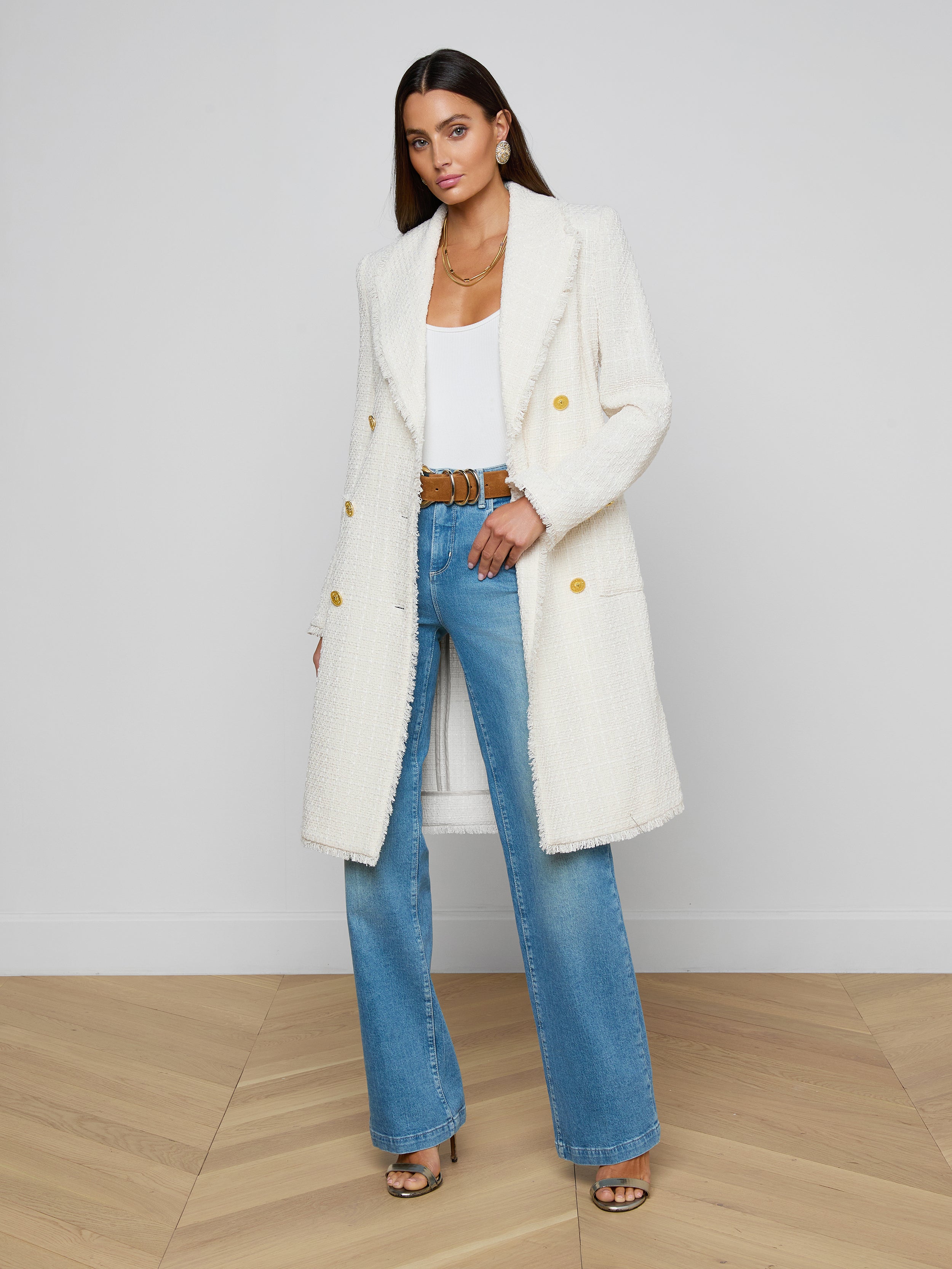 Cooper Tweed Trench Coat in Vintage White | L'AGENCE