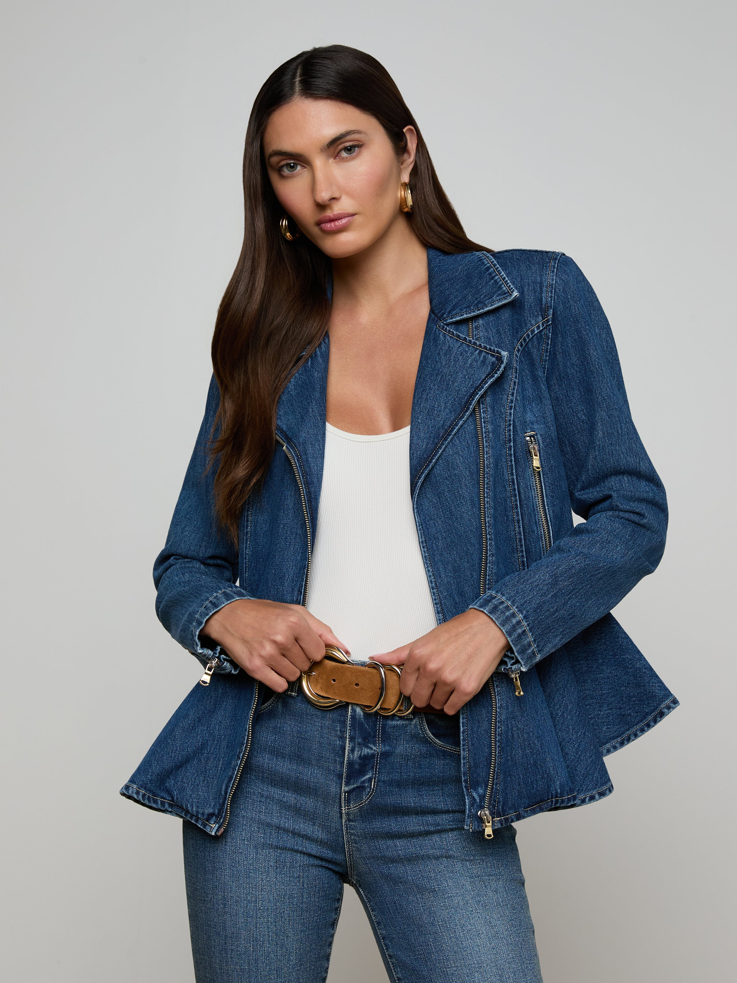 Moxie Peplum Biker Jacket in Norton | L'AGENCE