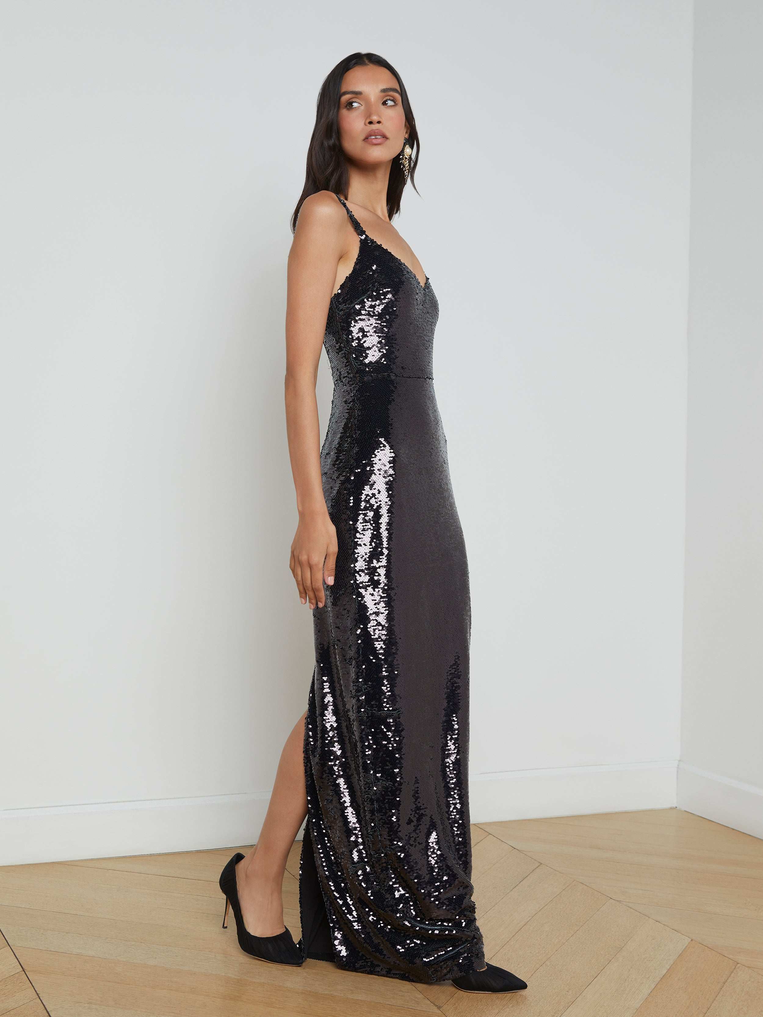 L'agence Women's Karma Sequined Sleeveless Maxi Dress - Black - Size 8 L'agence Women's Karma Sequined Sleeveless Maxi Dress - Black - Size 8