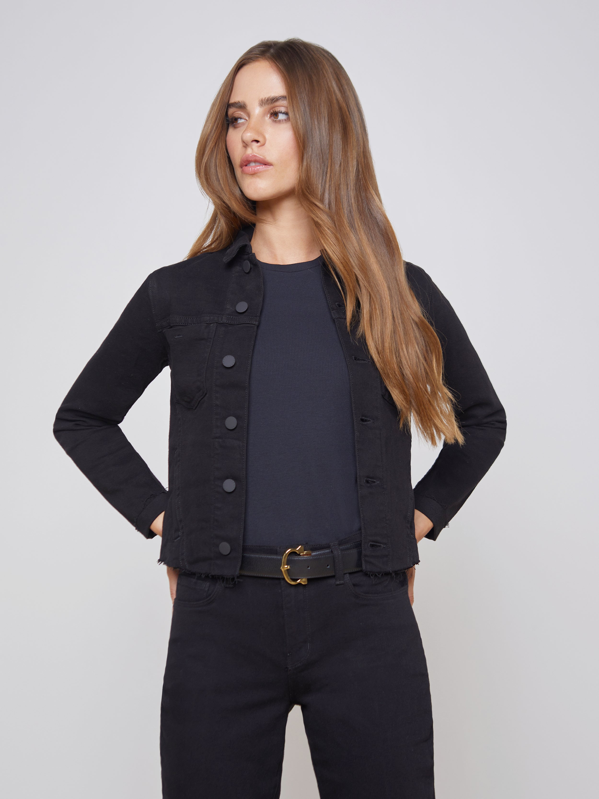 Janelle 3/4 Sleeve Jean Jacket in Saturated Black L'AGENCE