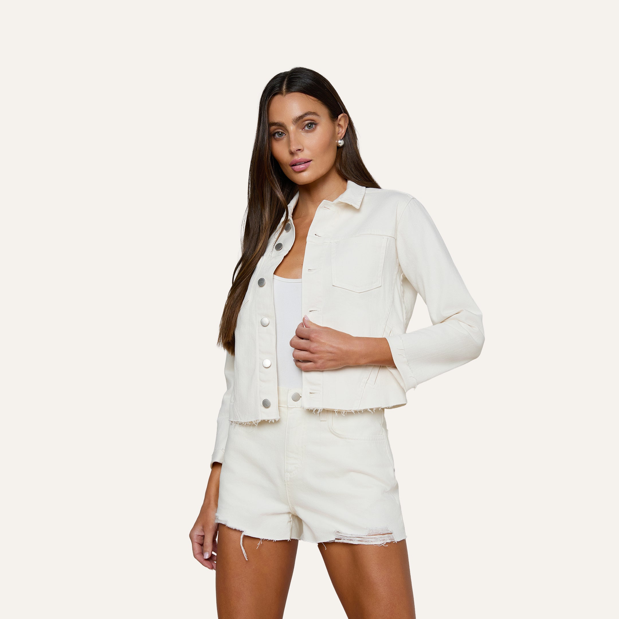 Janelle Jean Jacket in Light Ecru | L