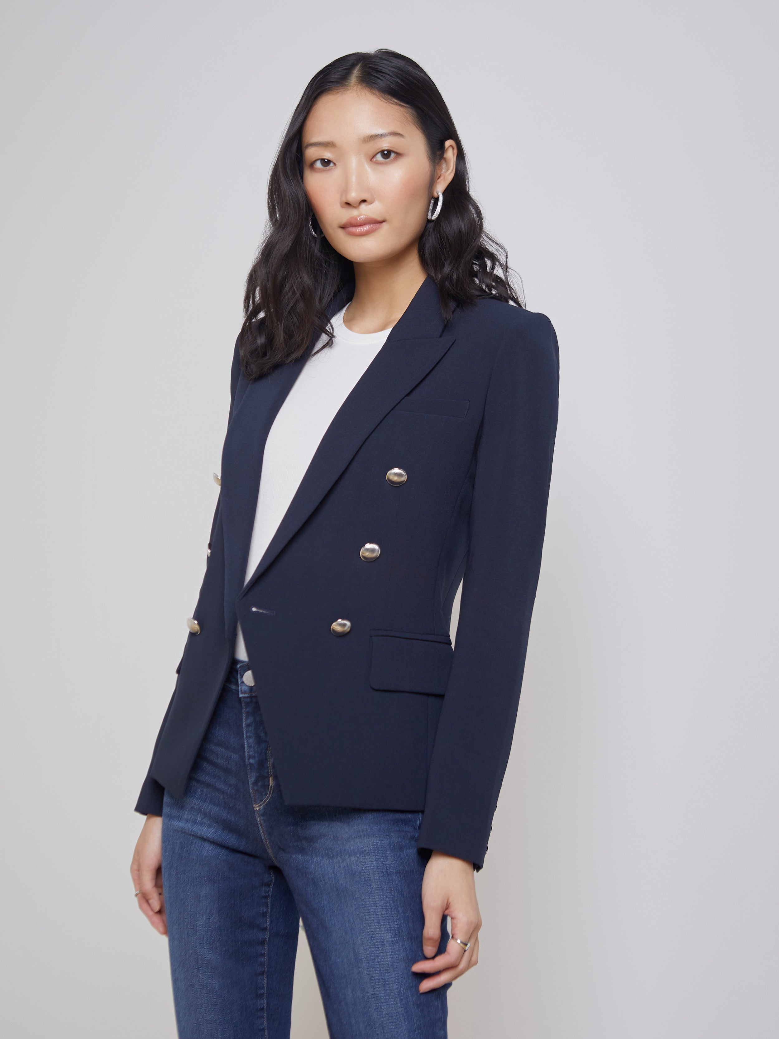 BLUE Boucle double breasted blazer, Womens Jackets