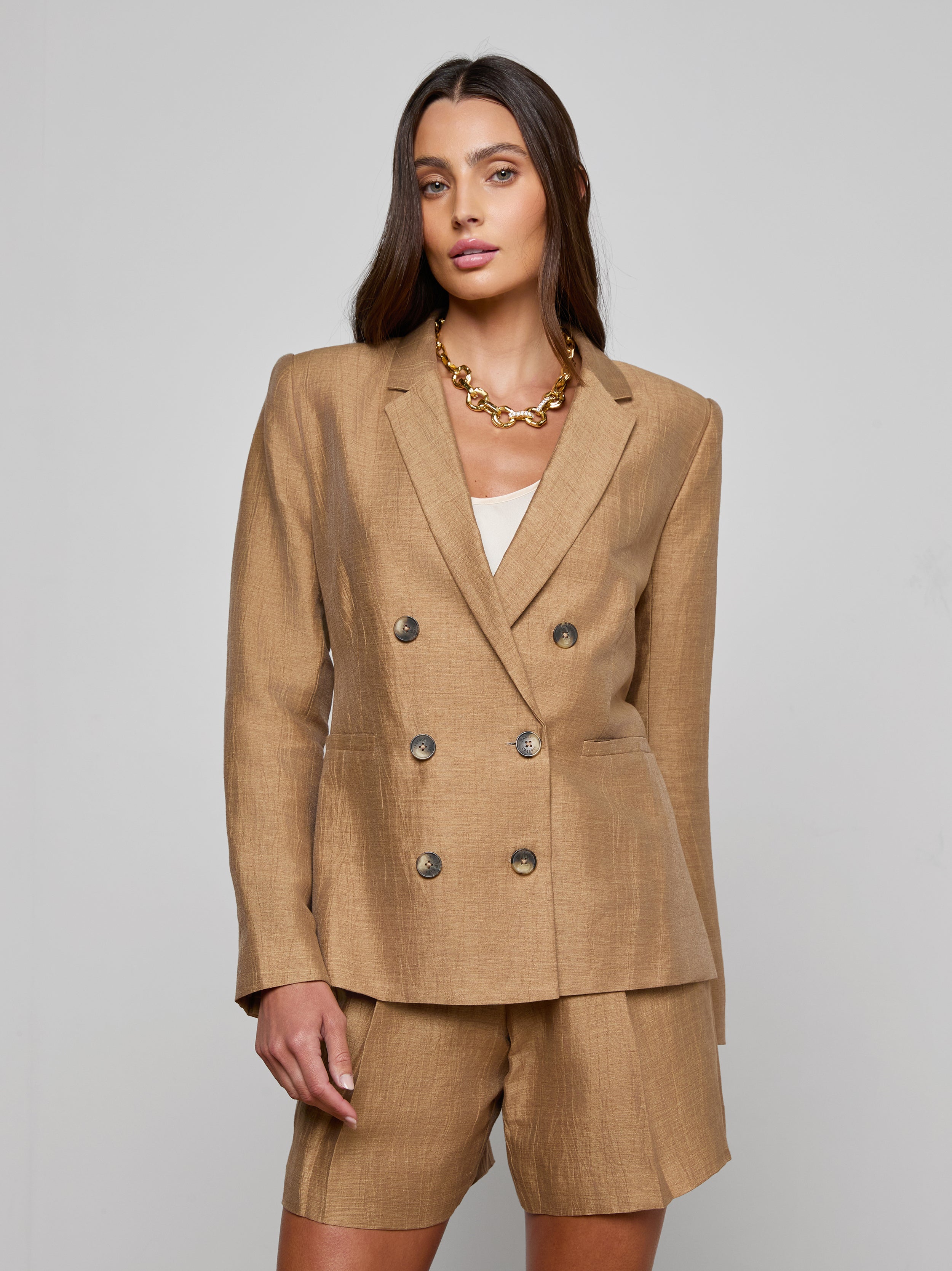 Colin Linen-Blend Blazer in Latte | L'AGENCE