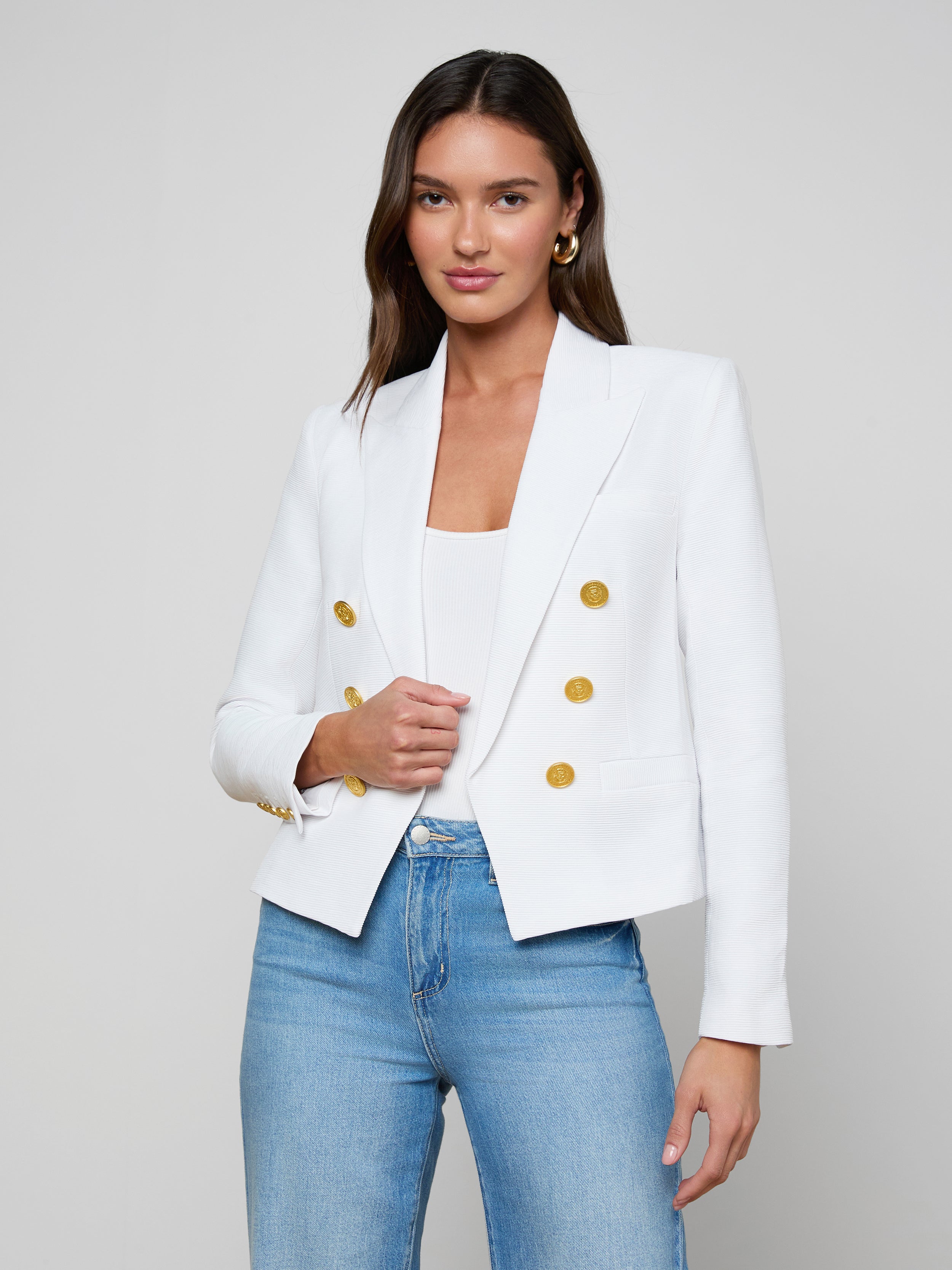 Brooke Blazer in White/White Multi Small Butterfly Jungle | L'AGENCE