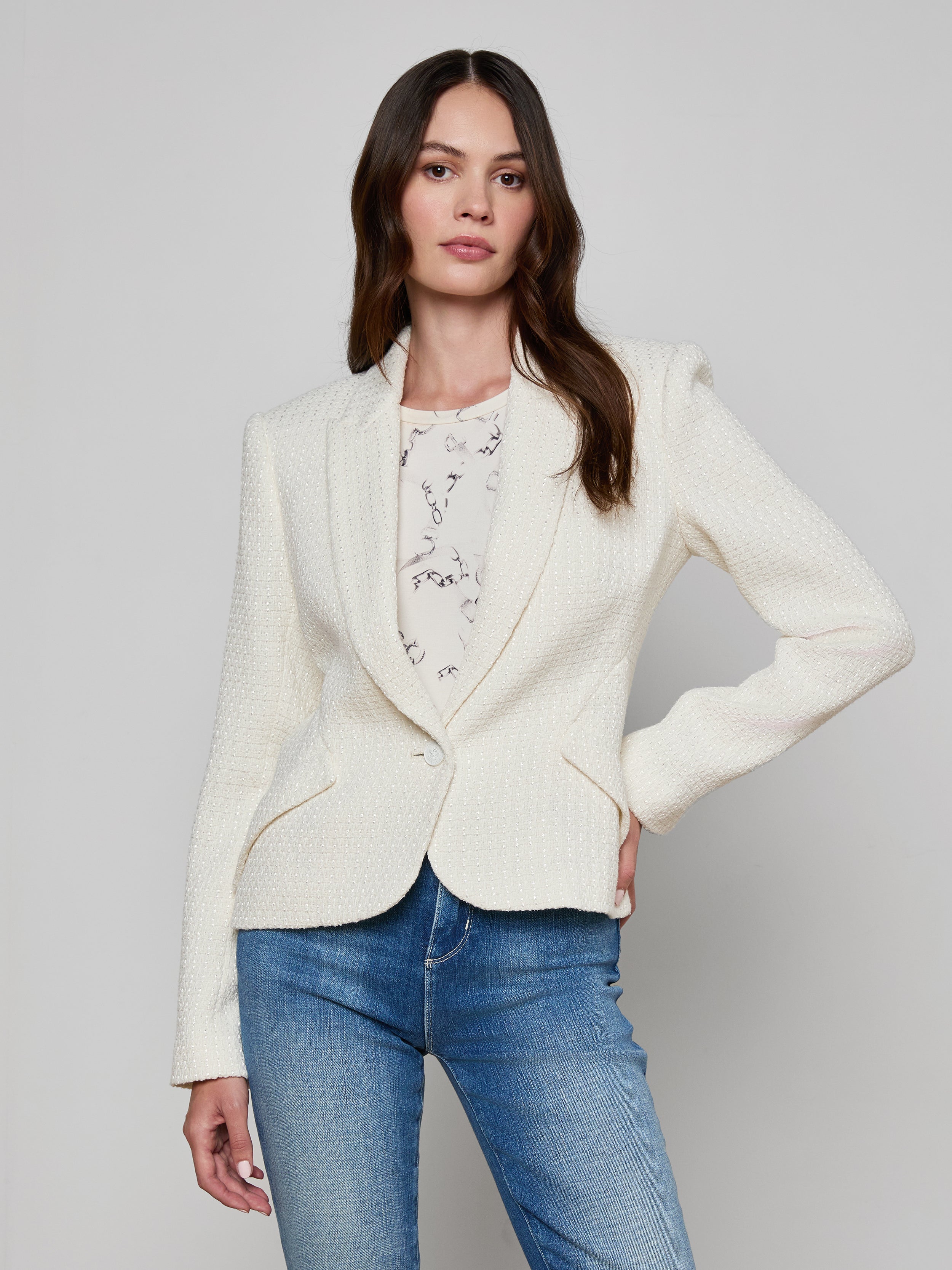 Jennah Tweed Blazer in Ivory | L'AGENCE