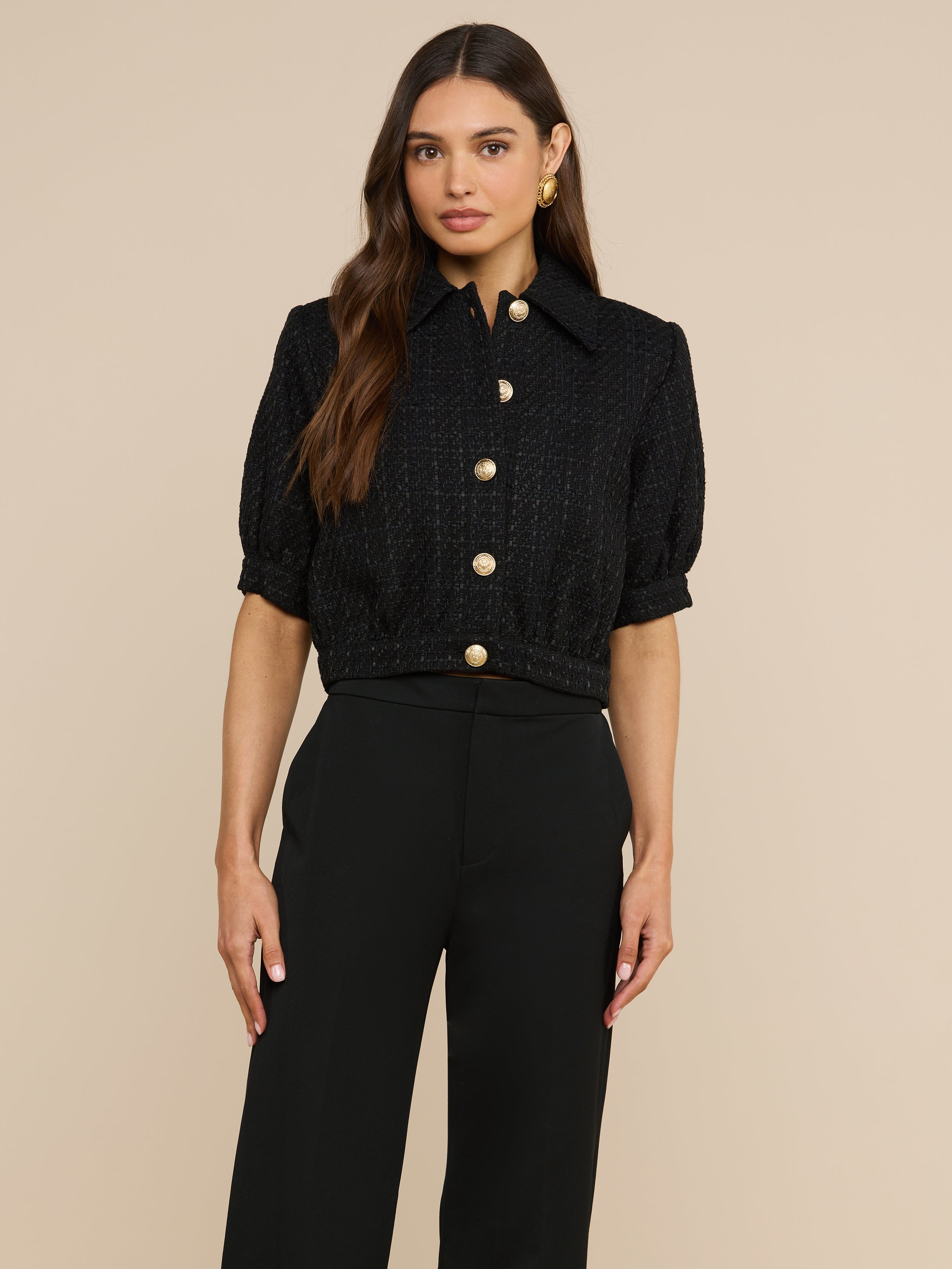 Cove Cropped Tweed Jacket in Black | L'AGENCE