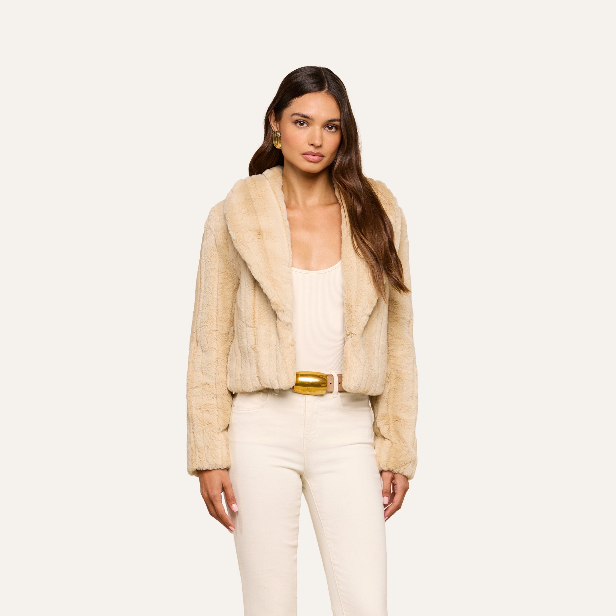 Davy Faux Fur Jacket in Latte Striped Fur | L'AGENCE
