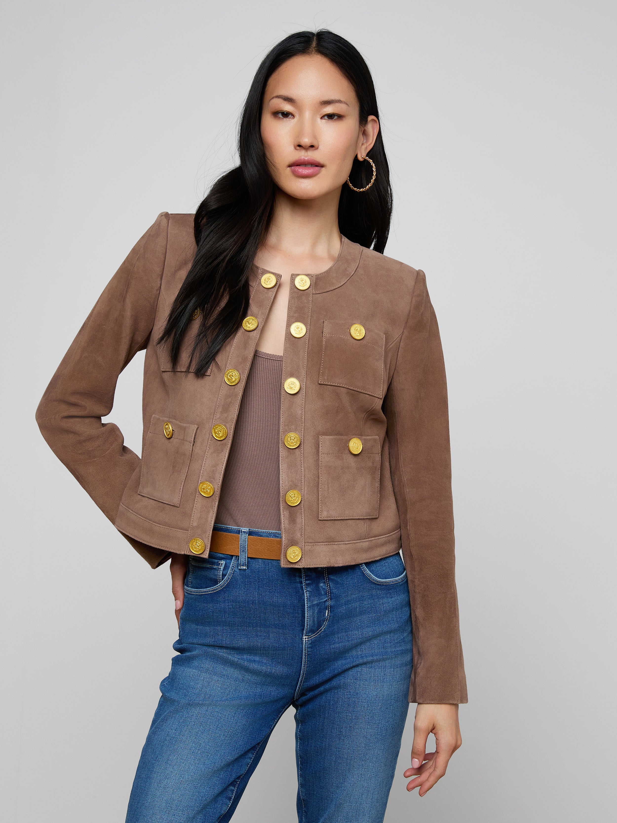 極美品・近年モデル✨jonnlynx　collarless jacket Jayde Collarless Jacket in Cardamom | L'AGENCE