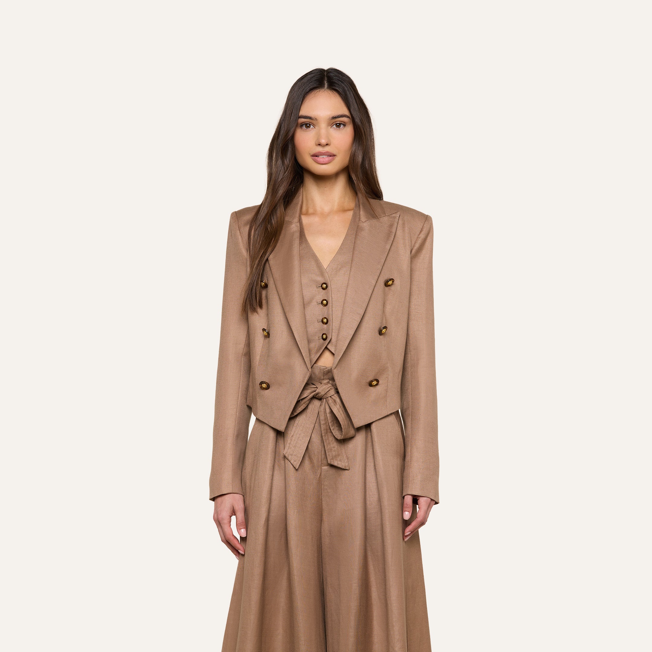 Lila Linen-Blend Blazer in Barley | L'AGENCE
