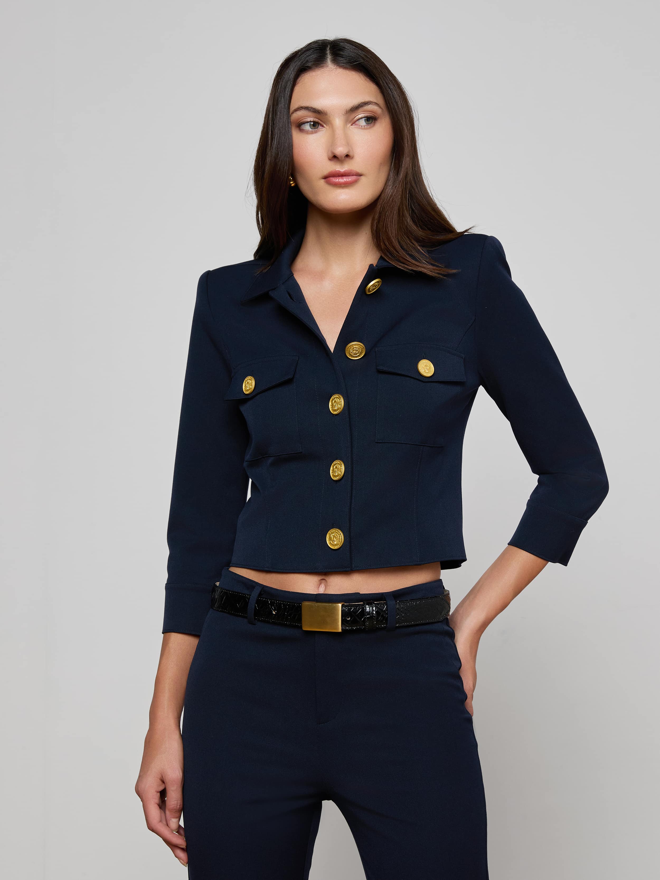 L'AGENCE Women's Kumi Twill Crop Jacket - Midnight - Size 16 L'AGENCE Women's Kumi Twill Crop Jacket - Midnight - Size 16