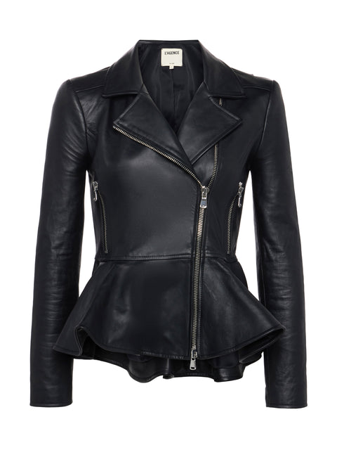 Lyric Leather Peplum Jacket jacket L'AGENCE   