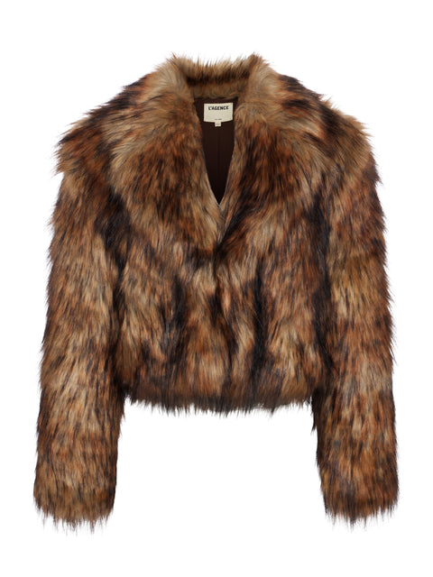 Aura Crop Faux Fur Coat In Runway L'AGENCE   