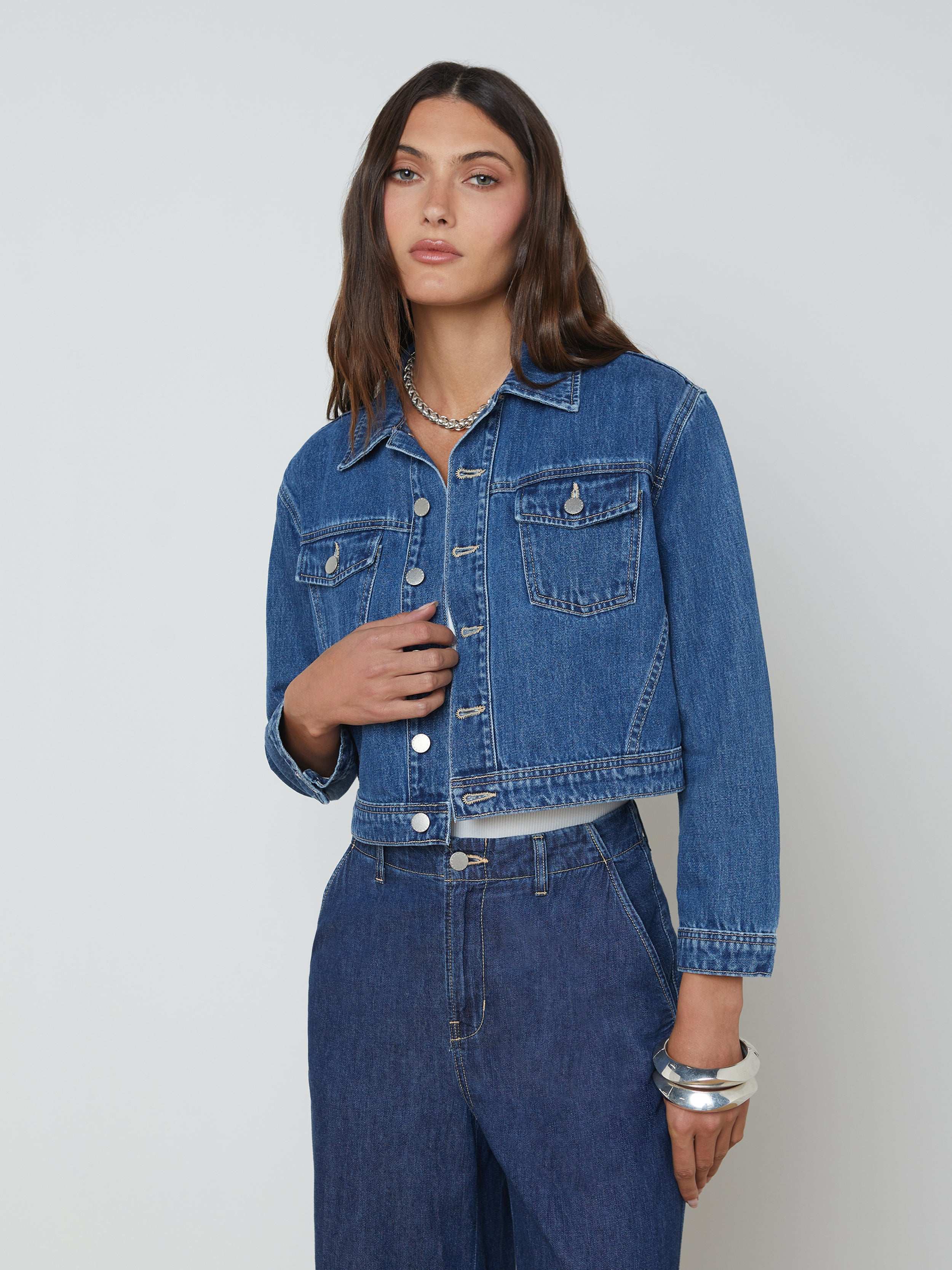 Koda Cropped Jean Jacket in Glendora L'AGENCE - Main Image
