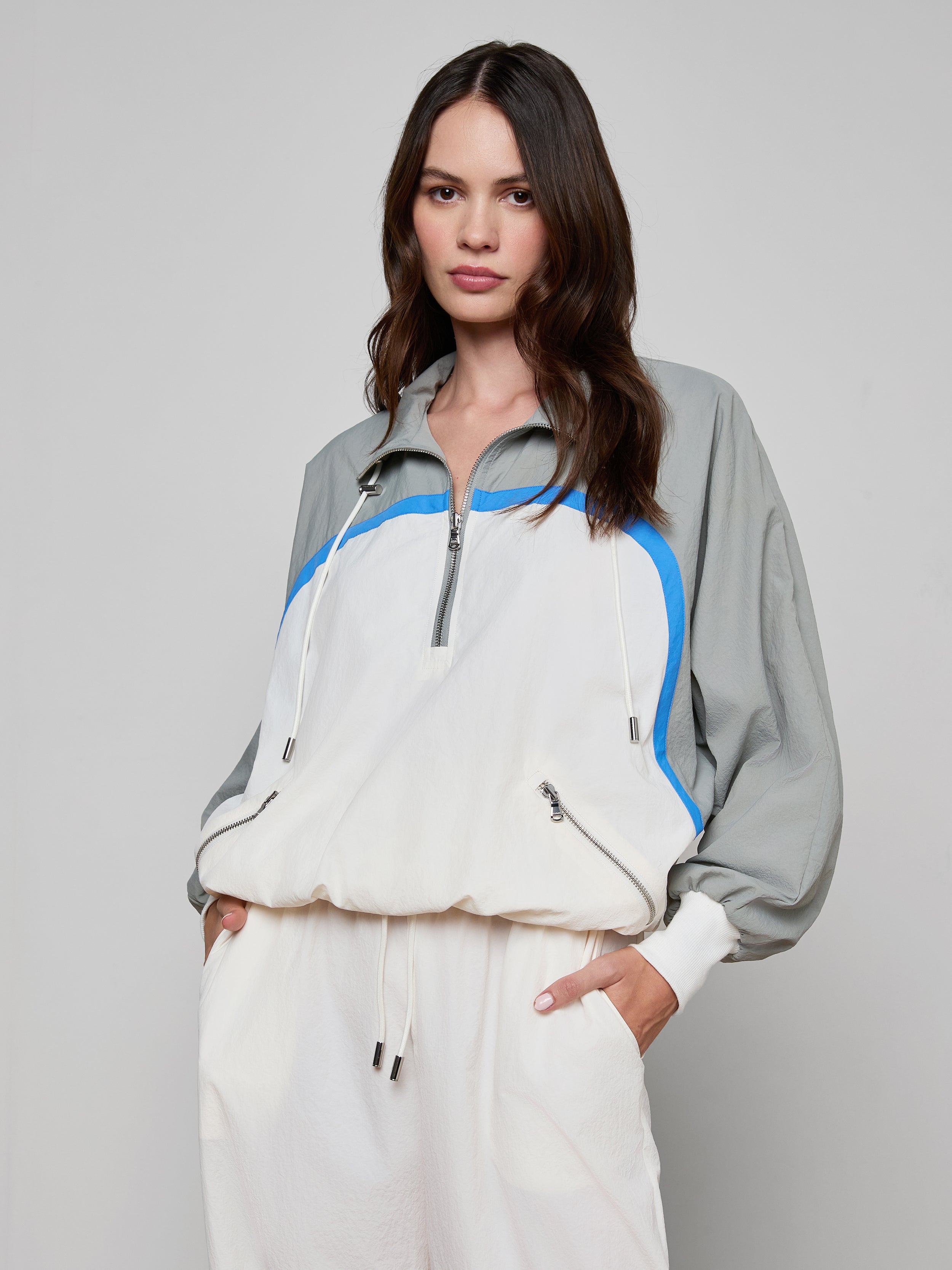 Aurelia Windbreaker in Light Grey/Regatta Blue/Ivory | L'AGENCE