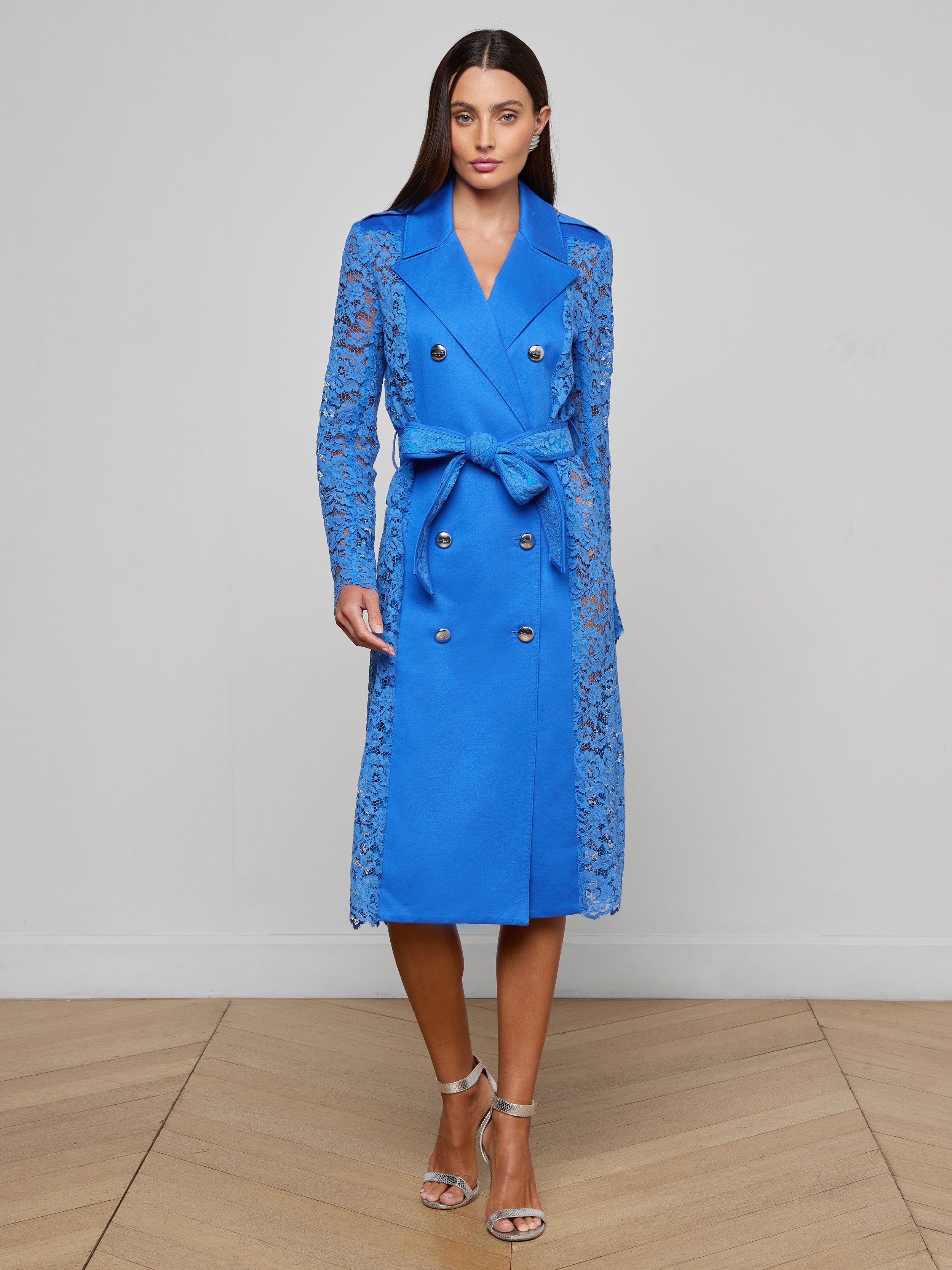 Amata Lace Trench Coat in Regatta Blue | L'AGENCE Amata Lace Trench Coat in Regatta Blue | L'AGENCE