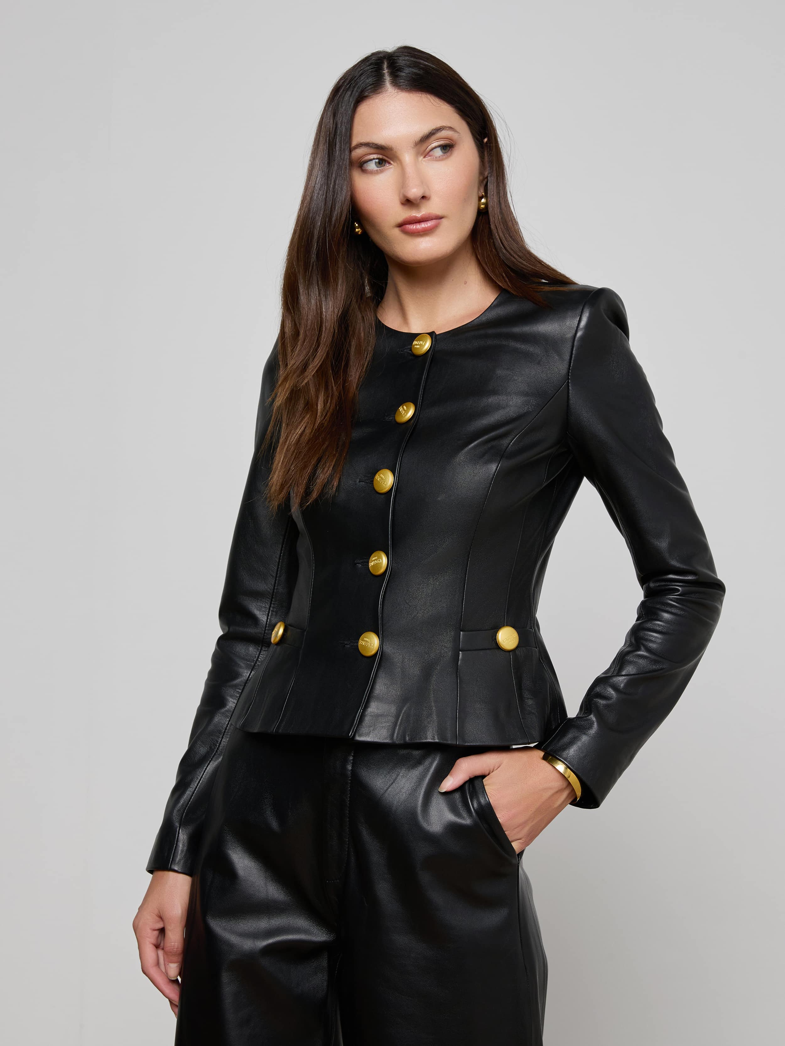 Mariella Leather Jacket in Black | L'AGENCE