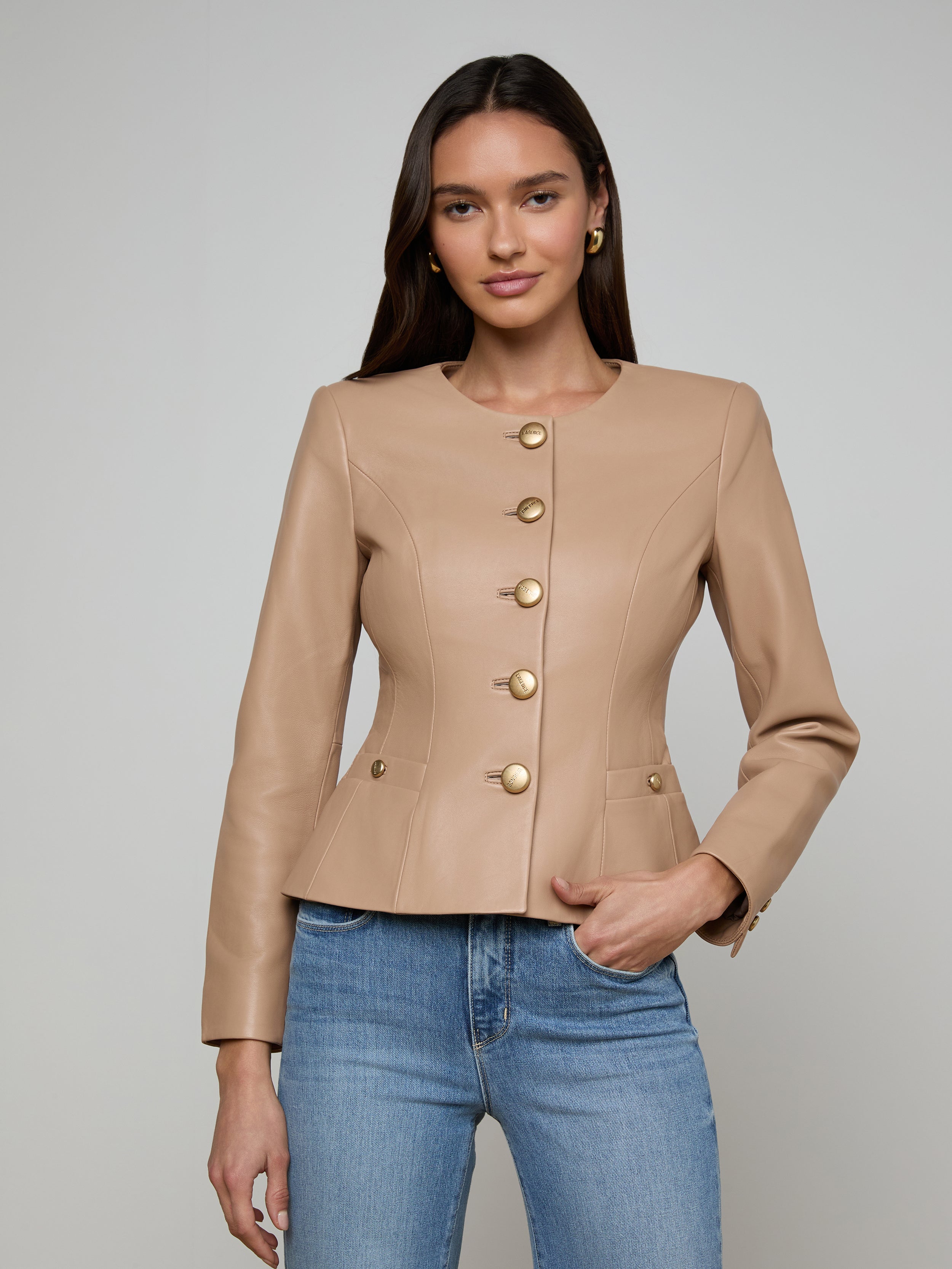 LETICIA ジャケット Mariella Leather Jacket in Cappuccino | L'AGENCE