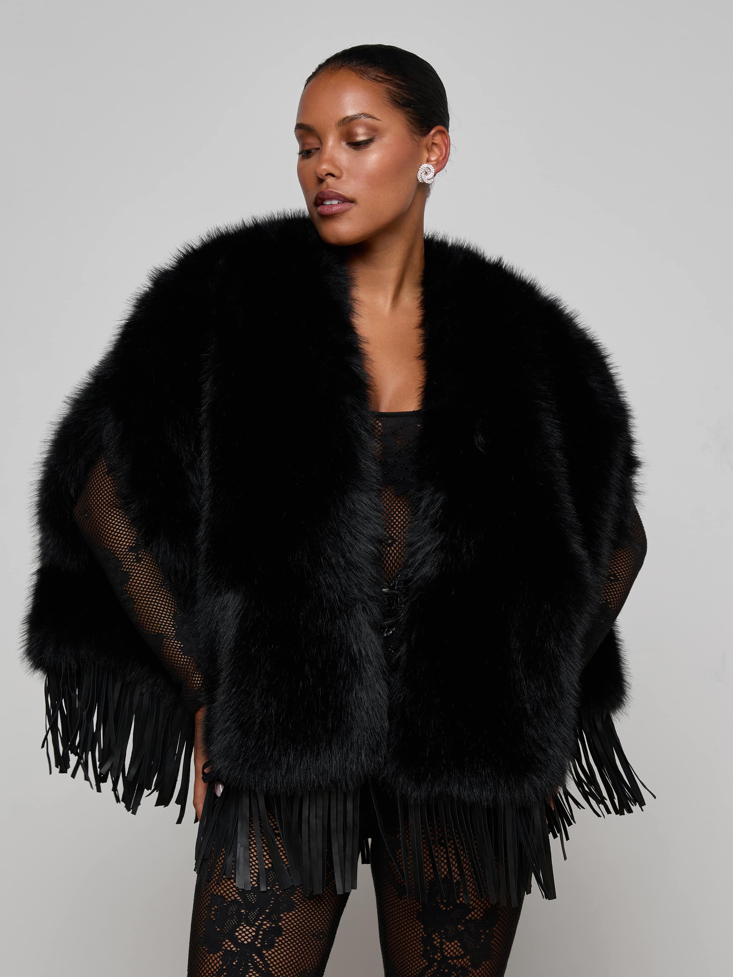 Nathalia Faux Fur Cape in Black | L'AGENCE
