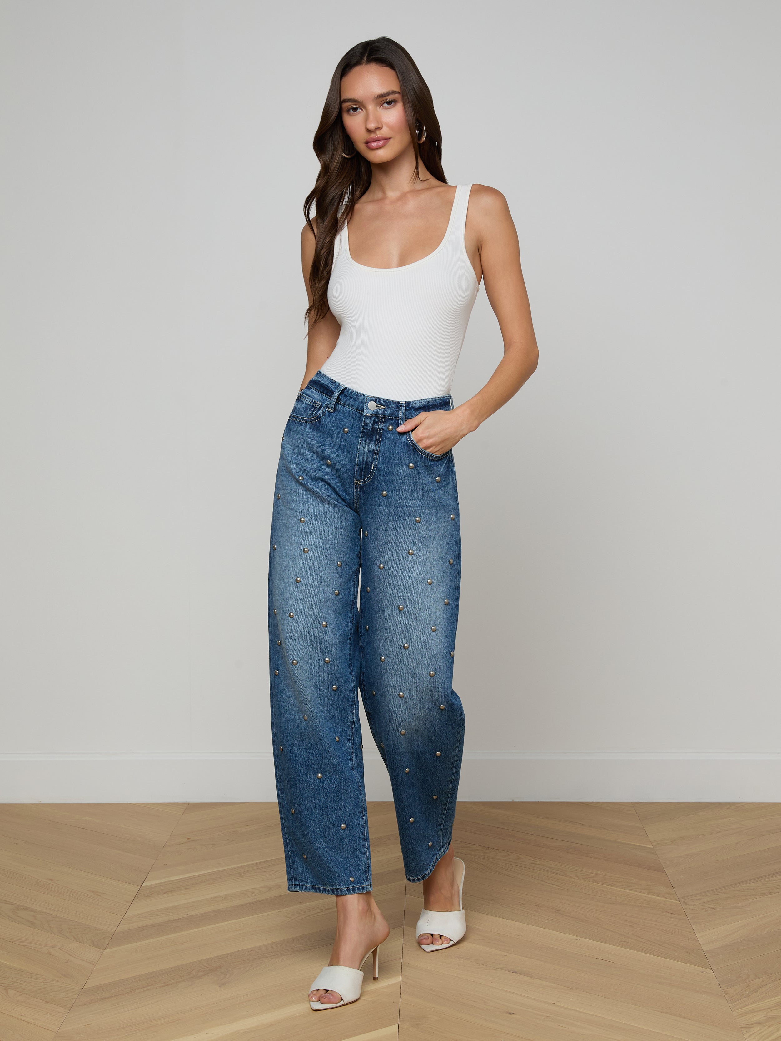 【定価10万円】el conductorH BIJOU STUDDED JEAN Bex Studded Rodeo Jean in Solvang | L'AGENCE