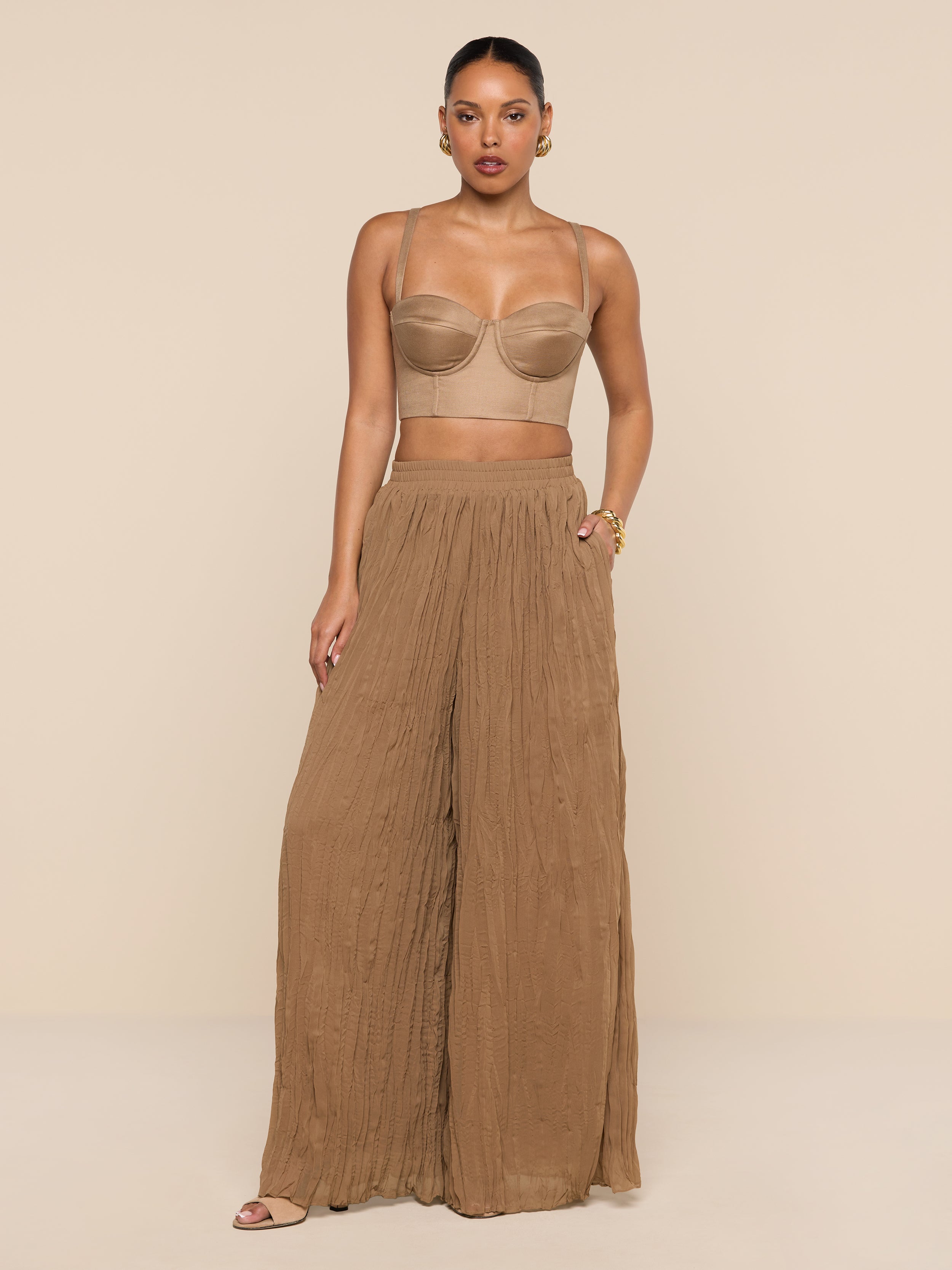 Ethel Pleated Pant in Barley | L'AGENCE