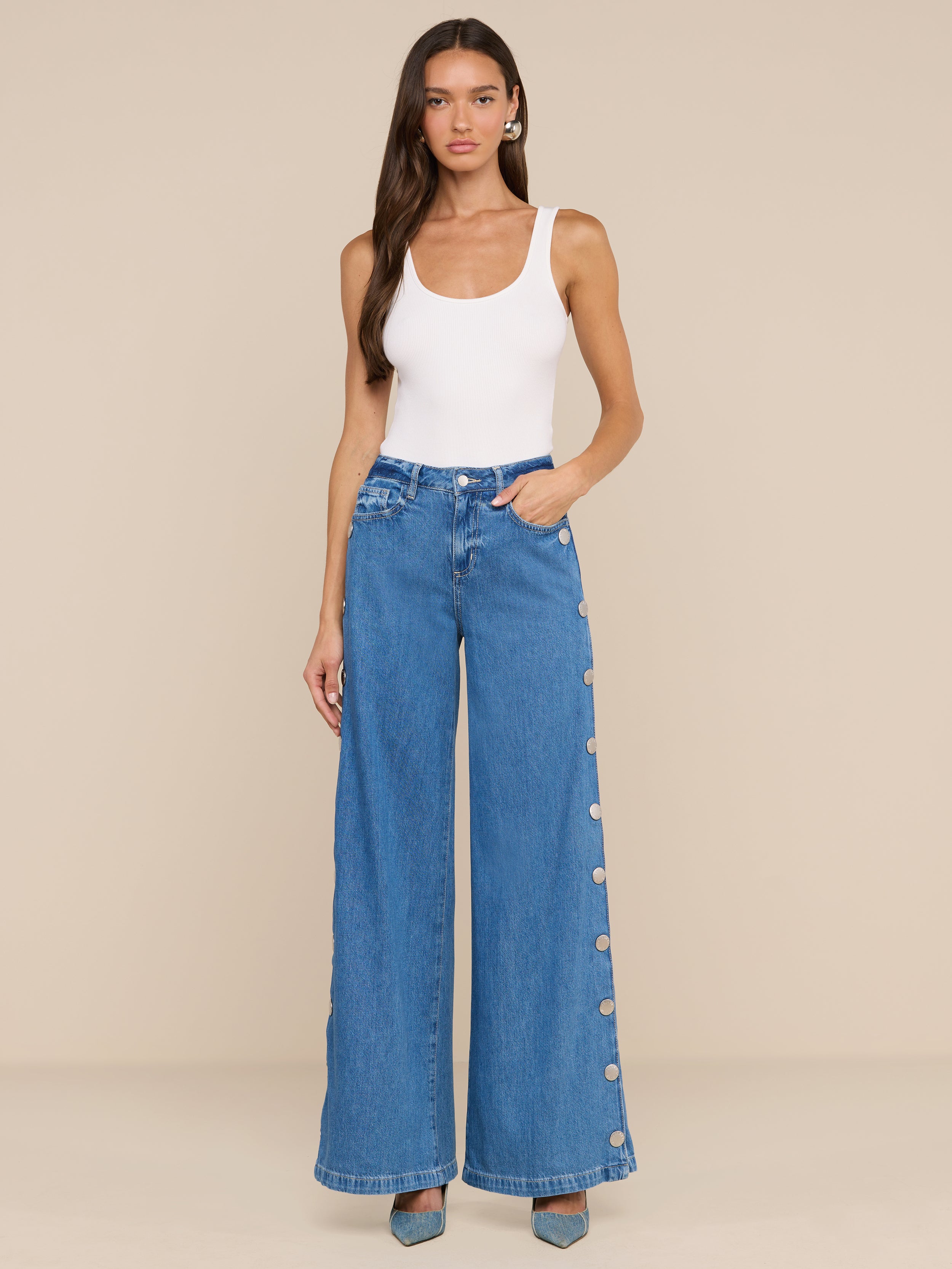 Jennings Snap Wide-Leg Jean in Torsten | L'AGENCE
