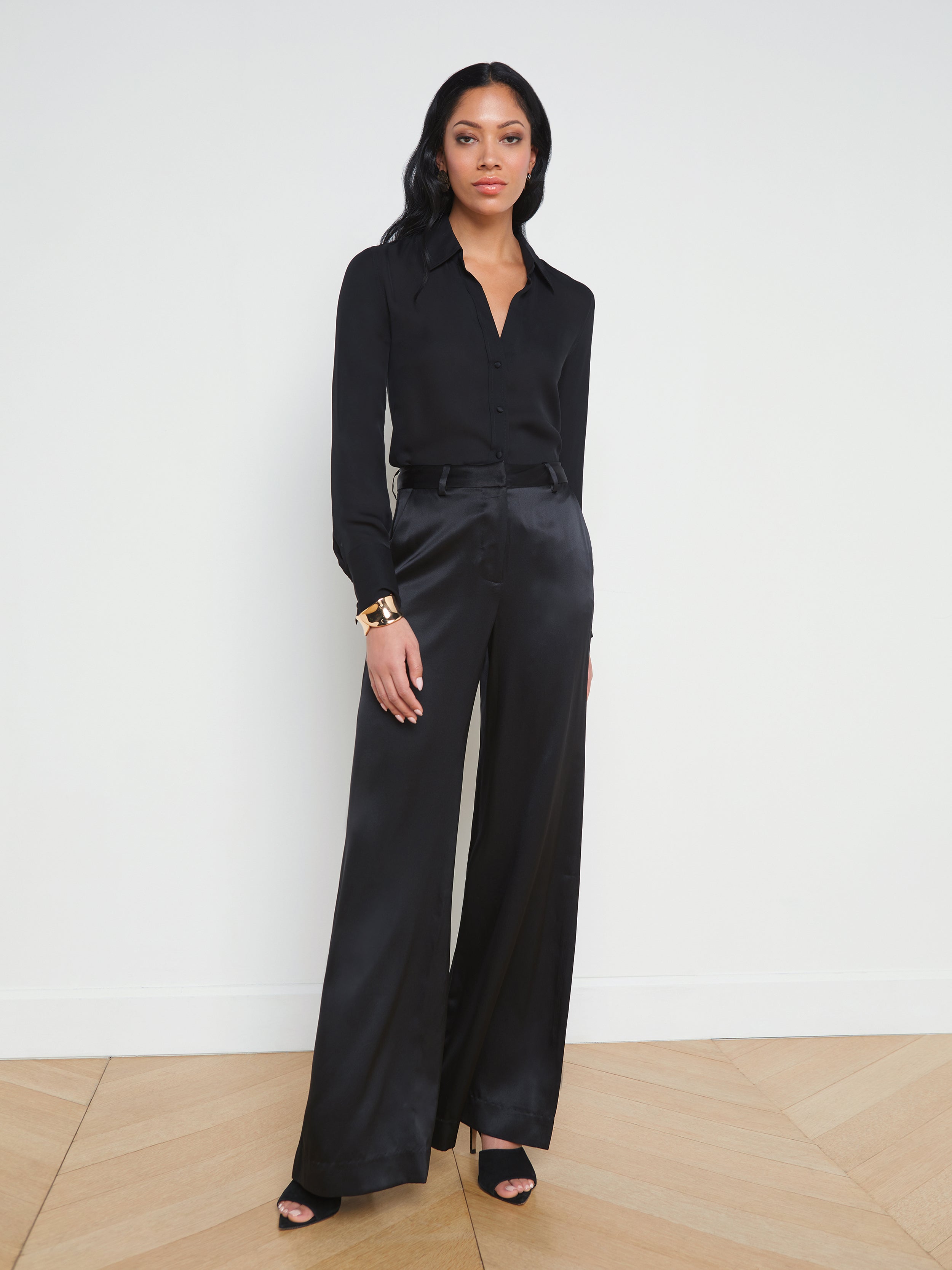 Pilar Silk Wide-Leg Pant in Black L'AGENCE - Main Image