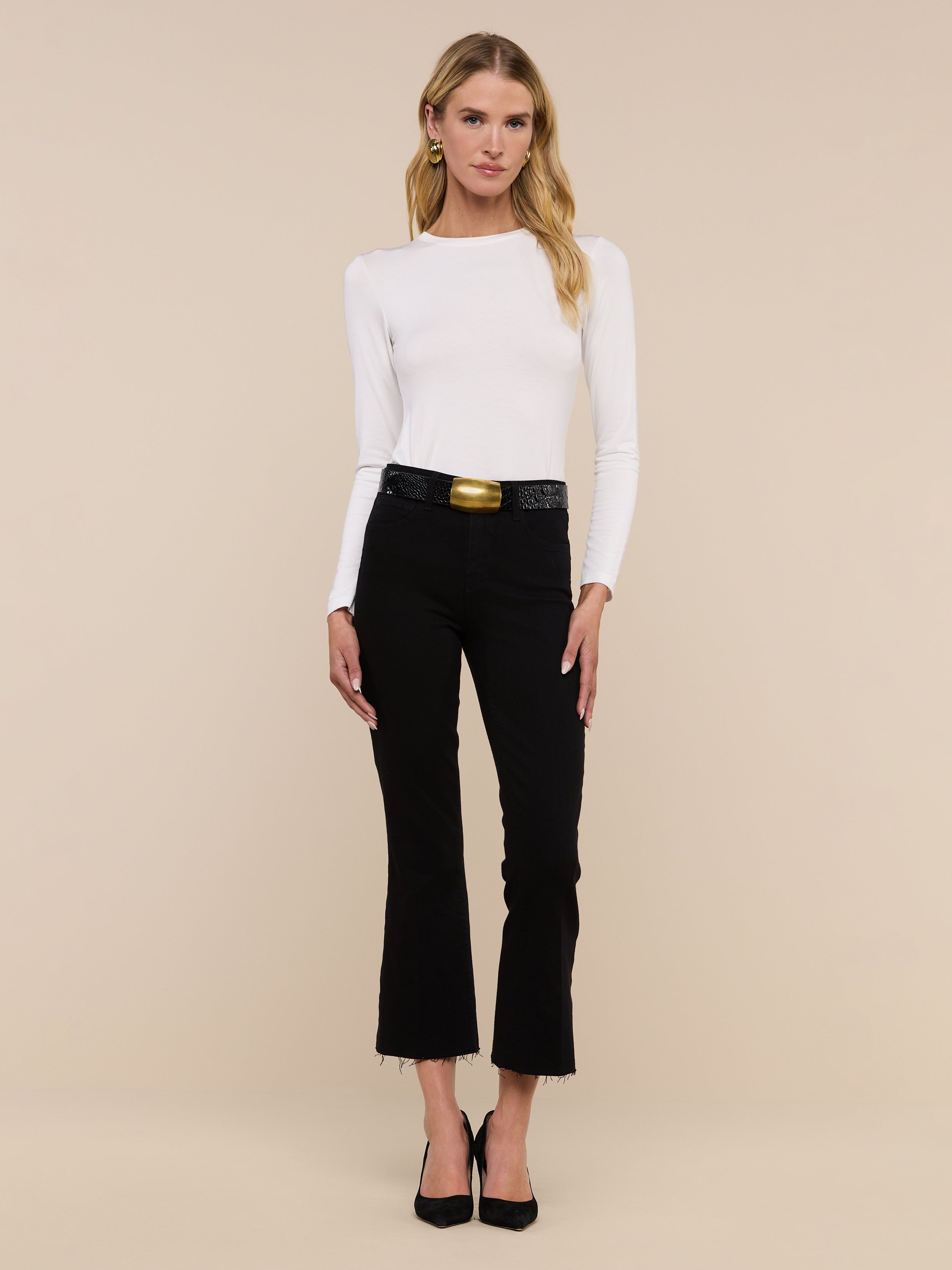 Kendra Cropped Flare Jean in Black | L'AGENCE