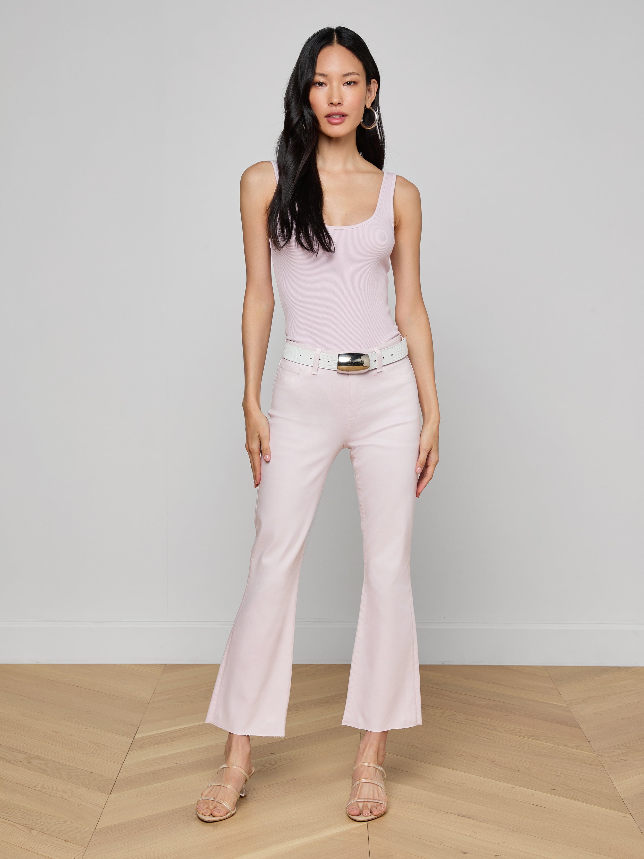Kendra Coated Cropped Flare Jean in Icy Lilac Coated | L'AGENCE