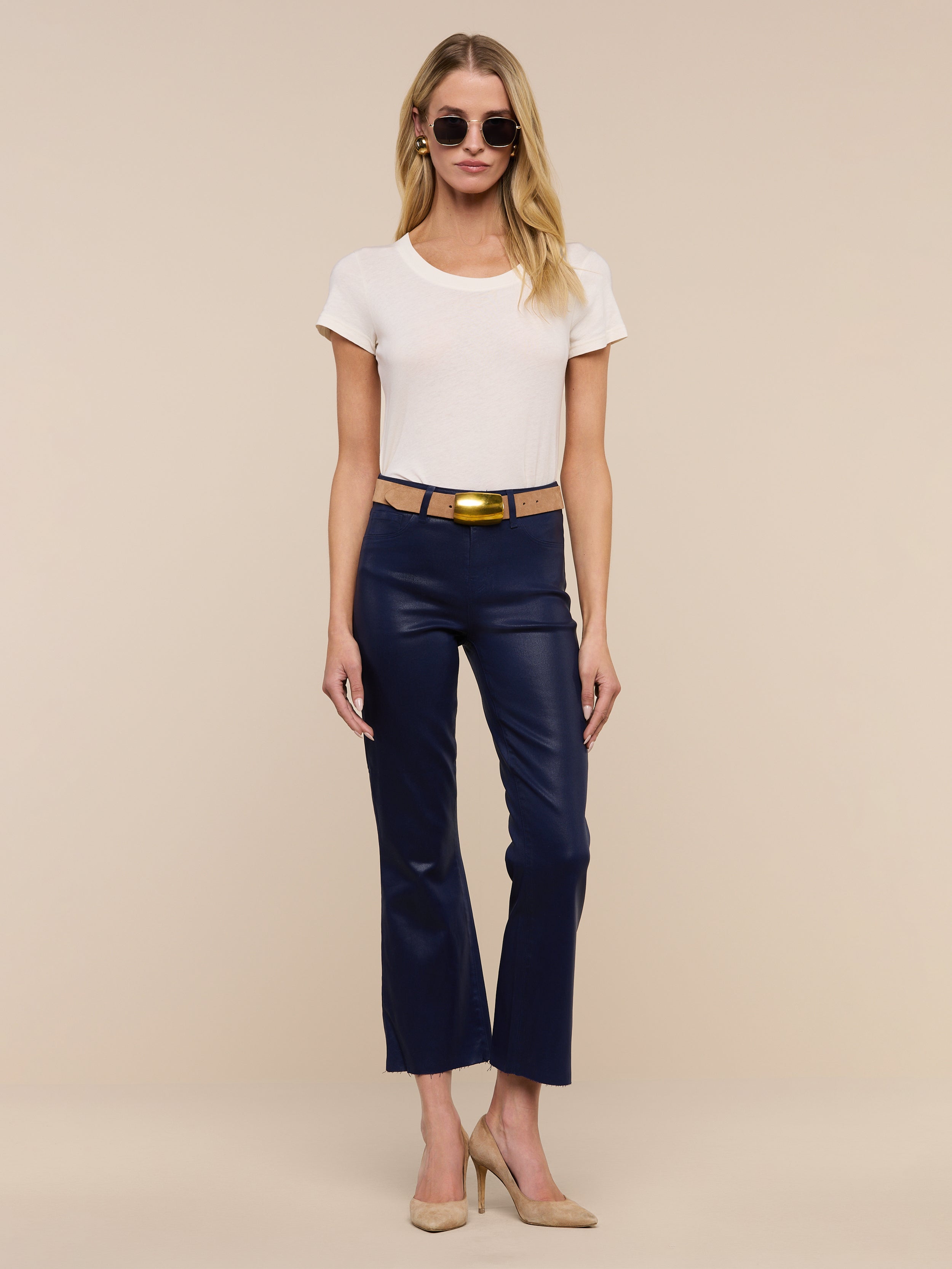 Kendra Coated Cropped Flare Jean in Midnight Coated | L'AGENCE