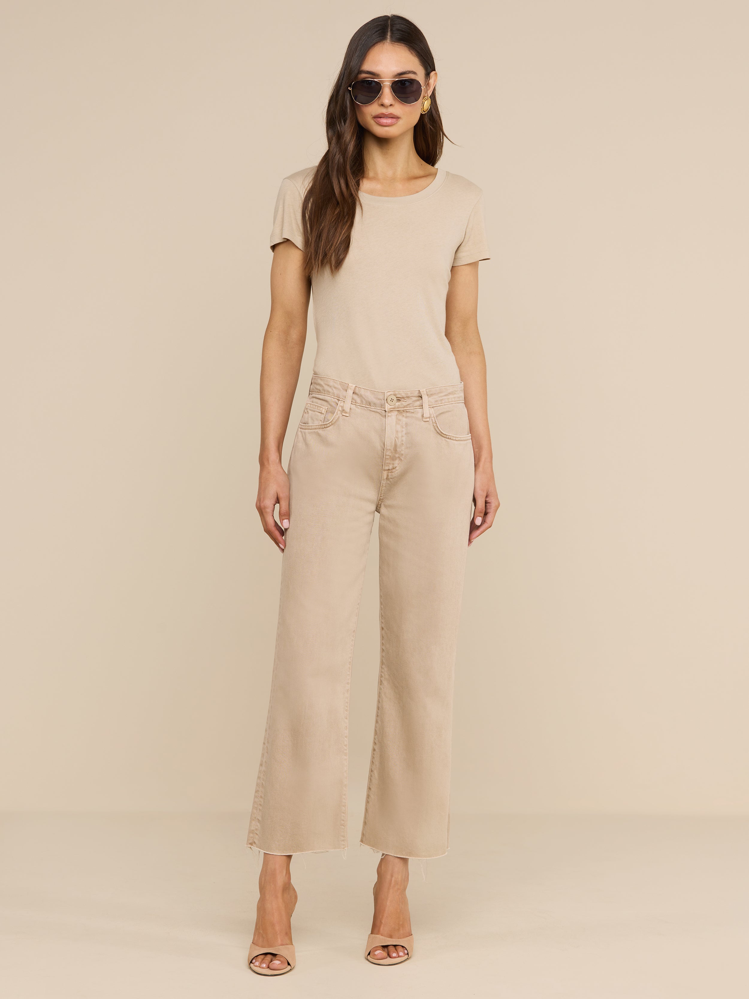 Wanda Cropped Wide-Leg Jean in Biscuit | L'AGENCE
