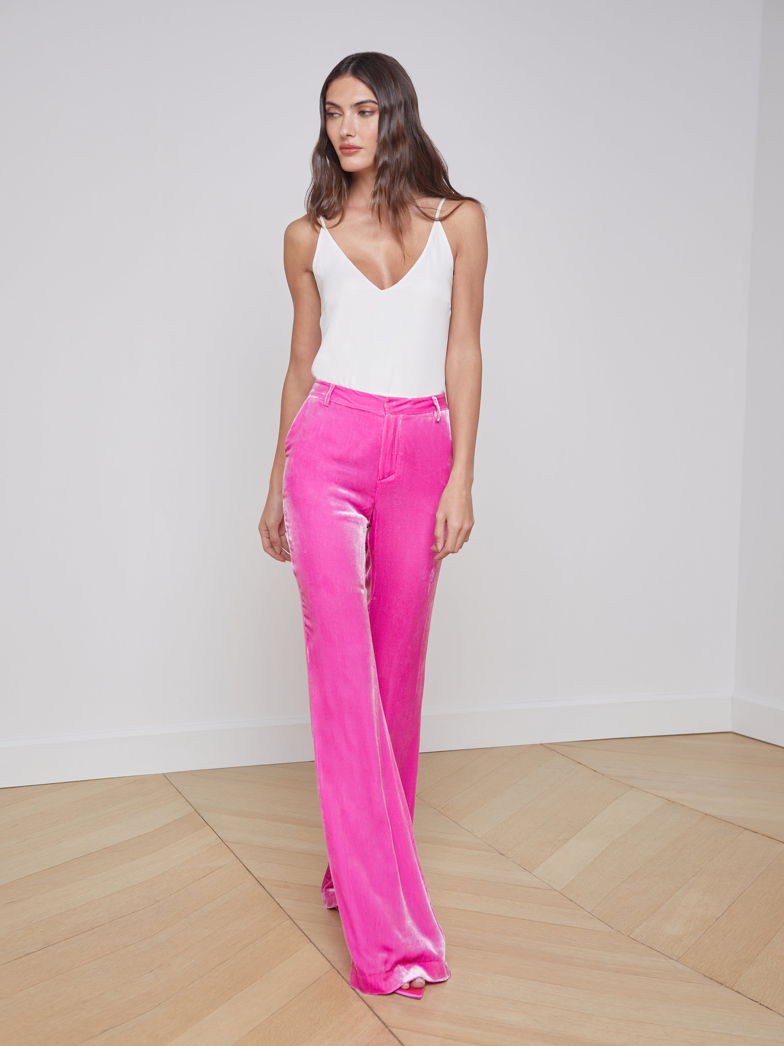 L'AGENCE Lane Velvet Trouser in Hot Pink