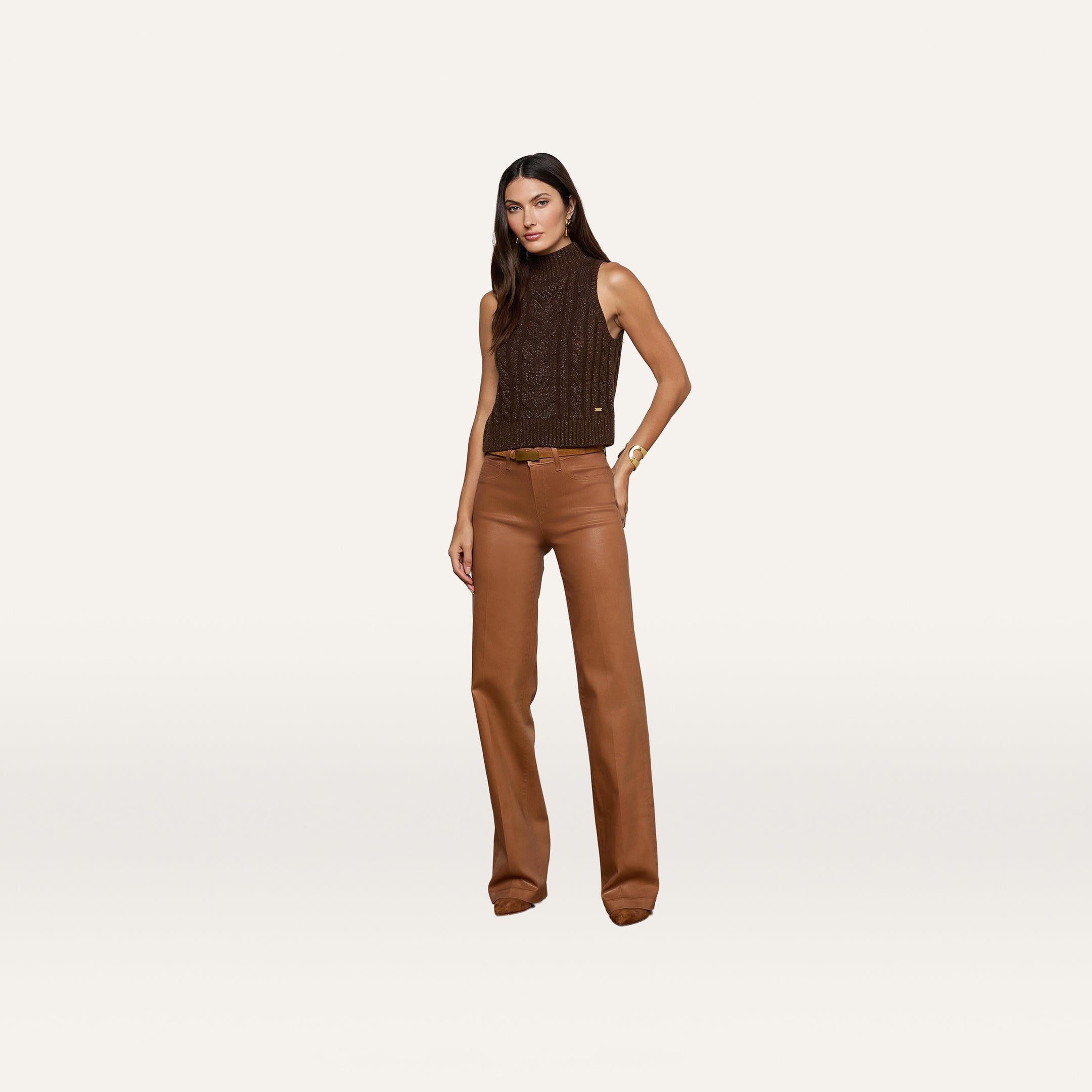 Clayton Coated Wide-Leg Jean in Light Cognac Coated | L