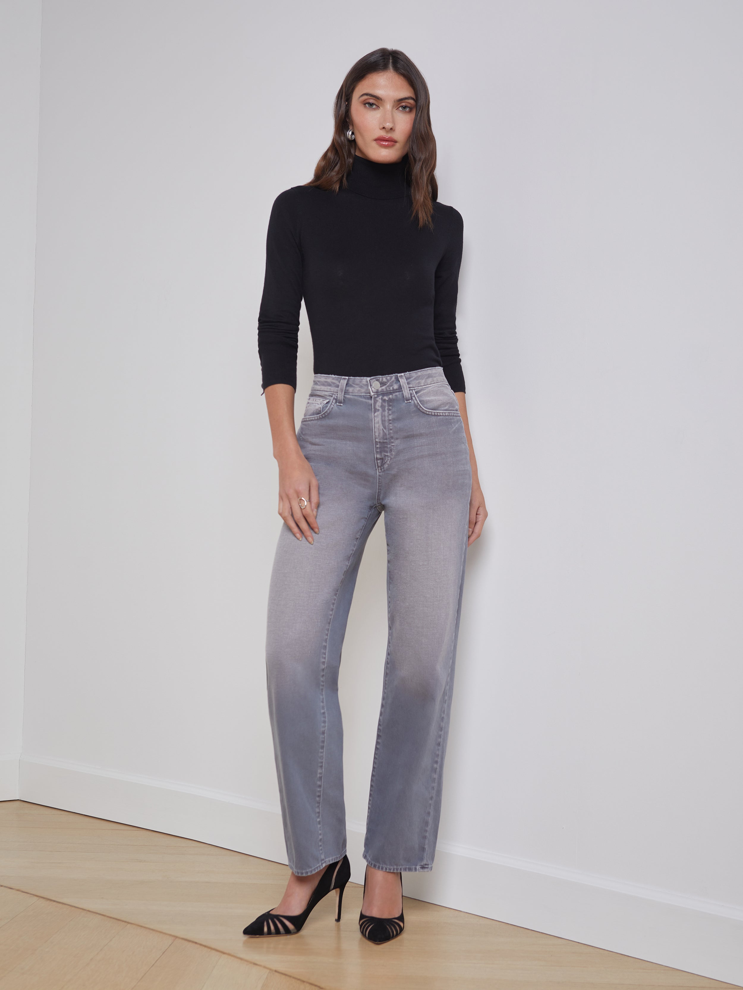 Grey High Rise Straight Fit Jeans