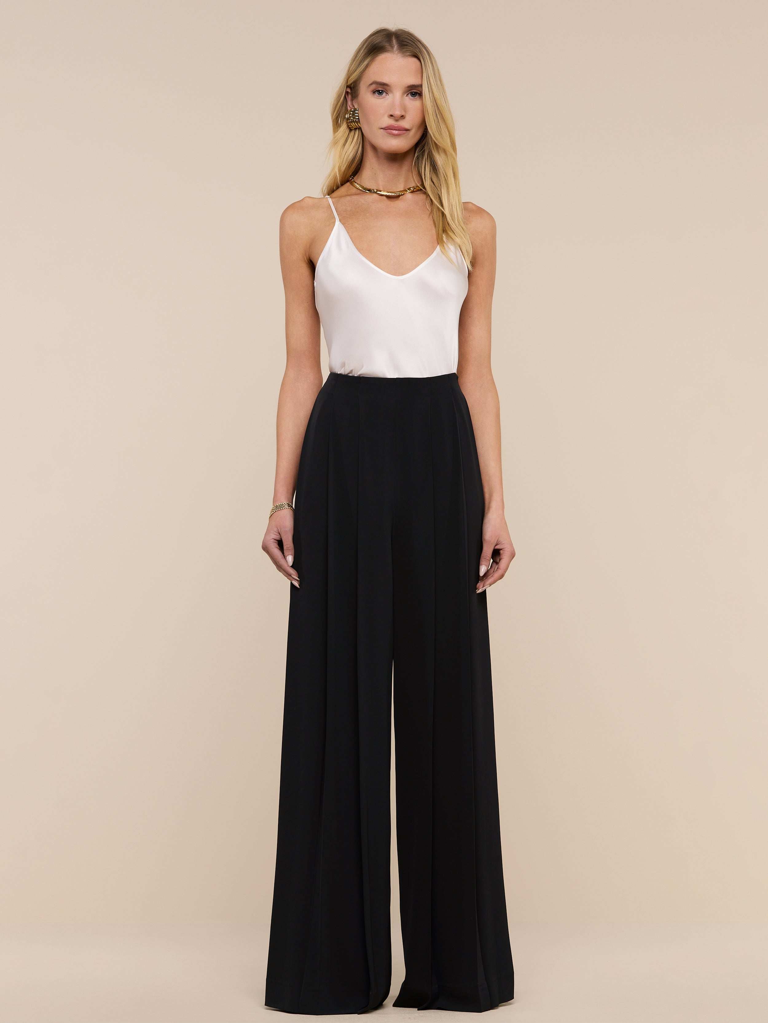 BELVET Pleated Wide-Leg Baggy Pants ブラック Nova Pleated Wide-Leg Pant in Black | L'AGENCE