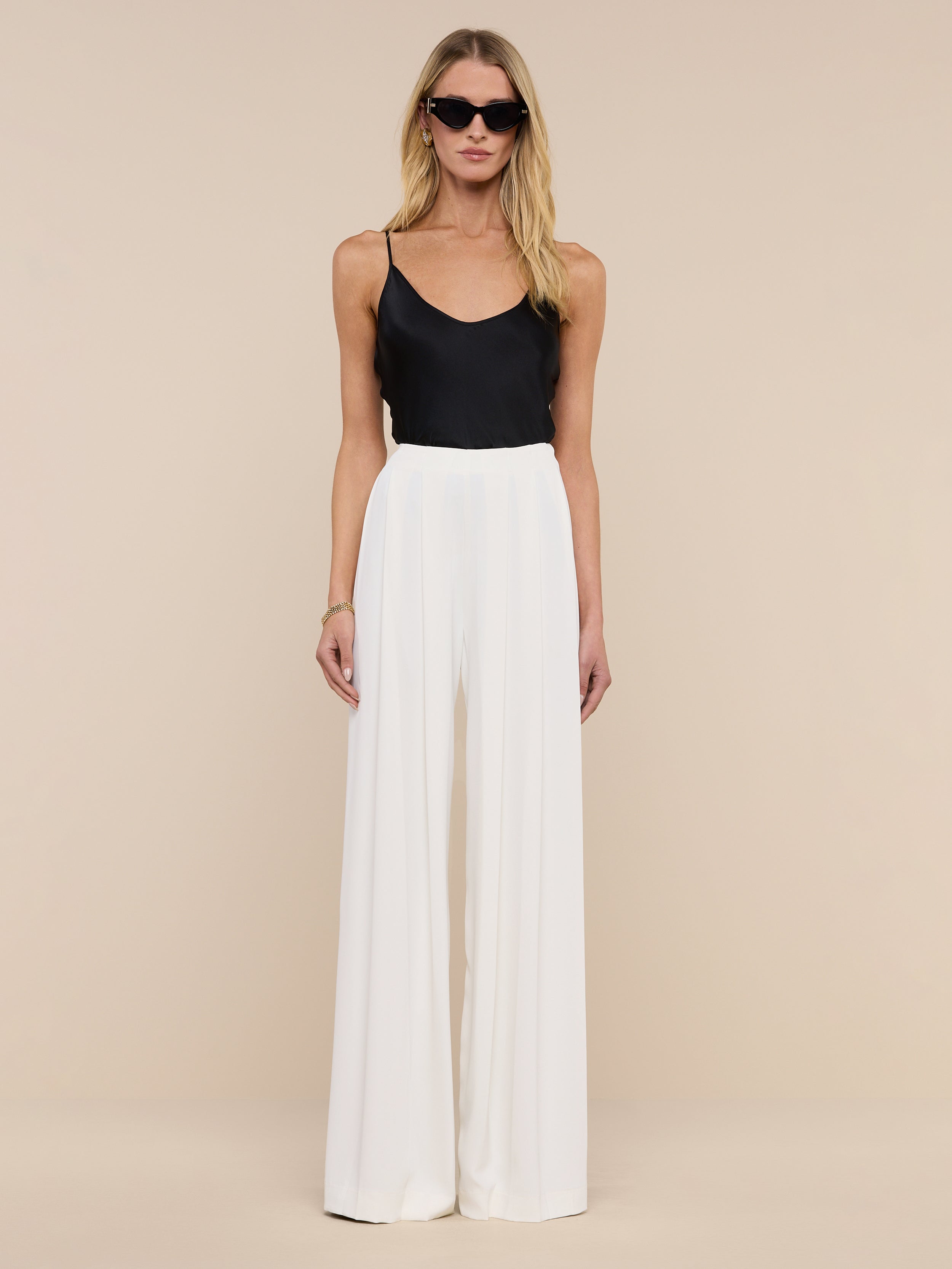 Nova Pleated Wide-Leg Pant in Ivory | L'AGENCE Nova Pleated Wide-Leg Pant in Ivory | L'AGENCE