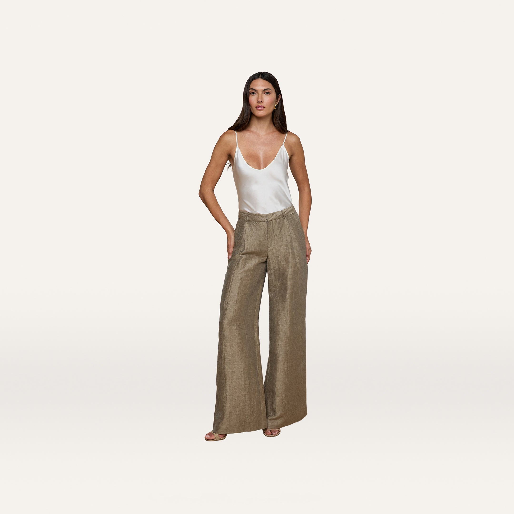 Allanah Linen-Blend Trouser in Grey Taupe | L'AGENCE