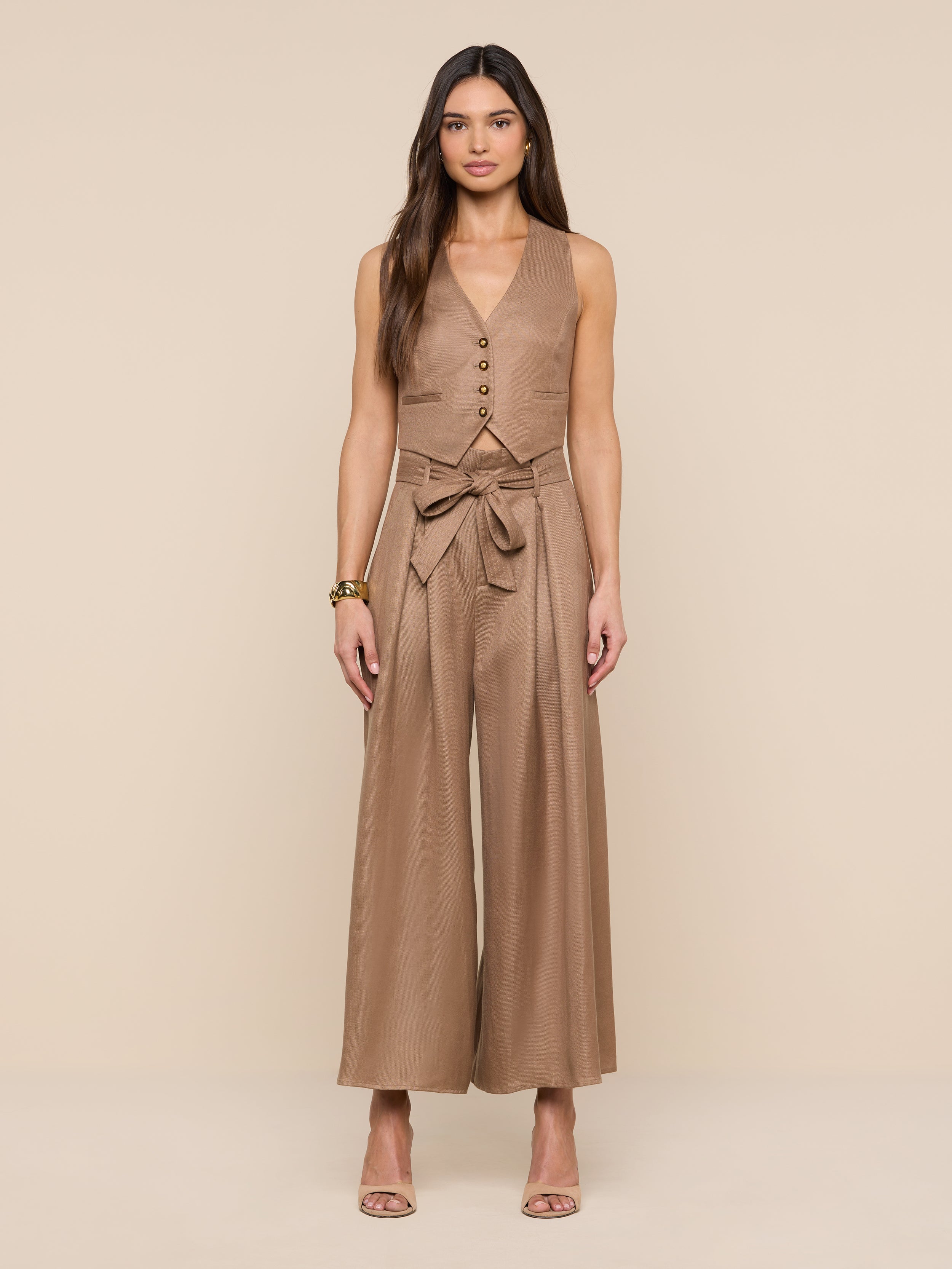 Lowen Linen-Blend Pant in Barley | L'AGENCE