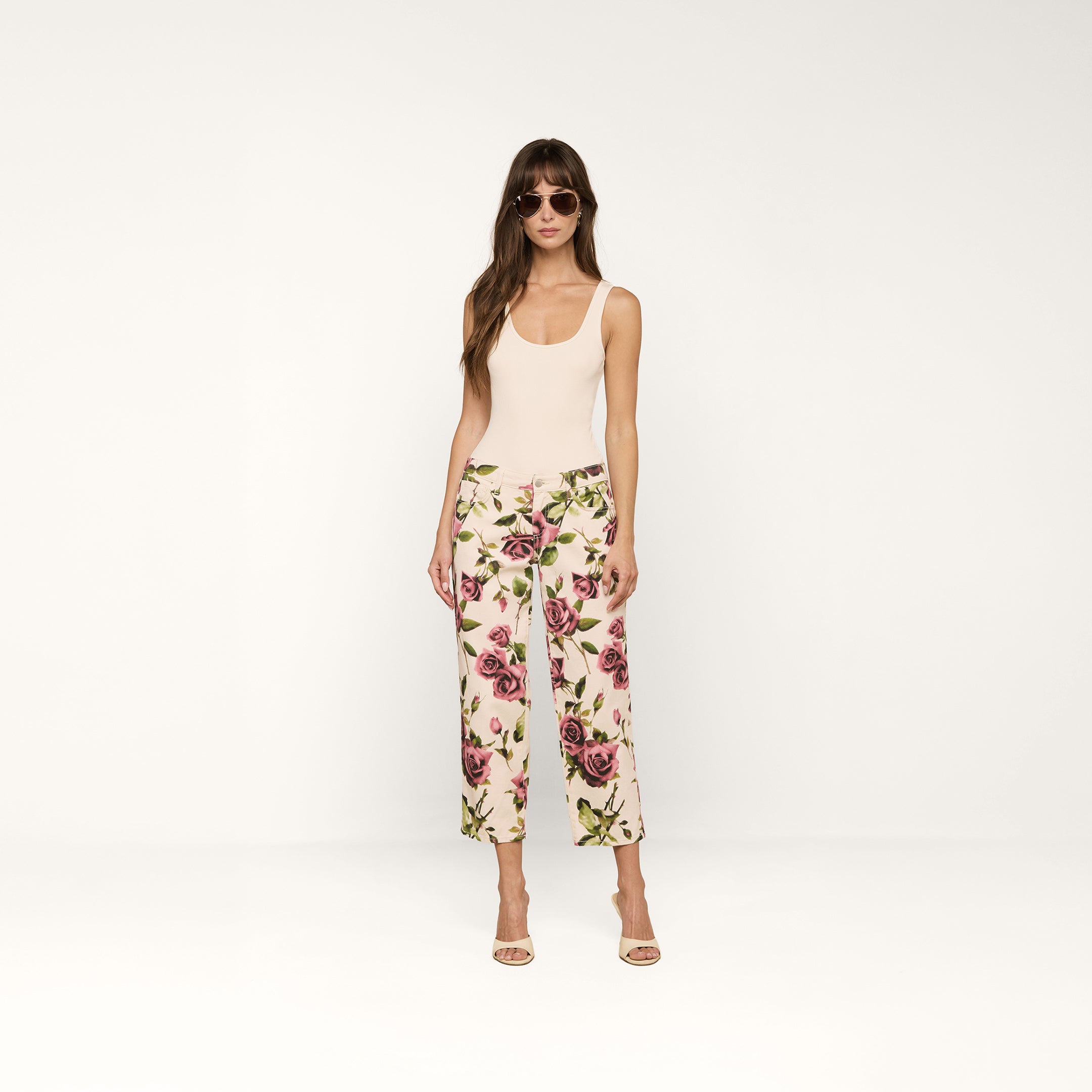 Blaine Cropped Stovepipe Jean in Ecru/Mauve Romantic Rose | L'AGENCE