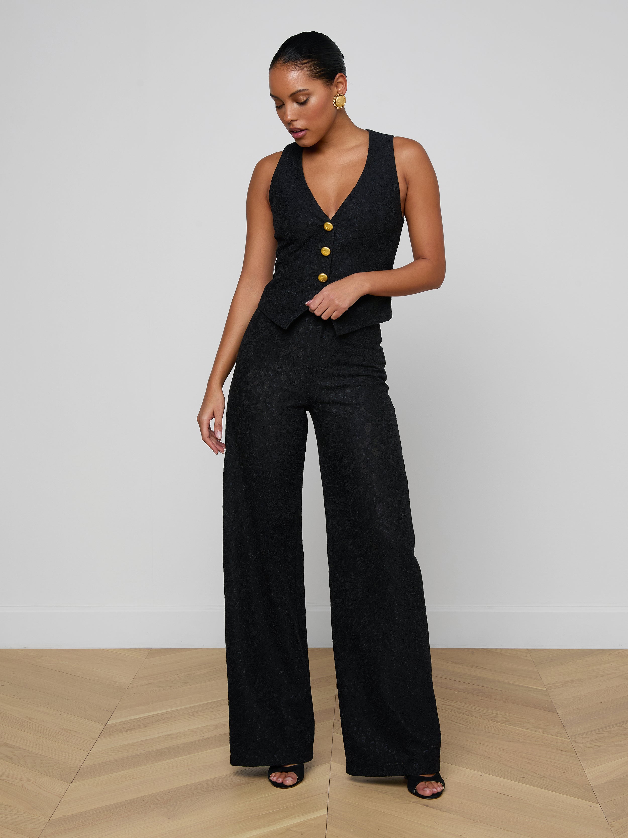 Livvy Lace Trouser in Black | L'AGENCE