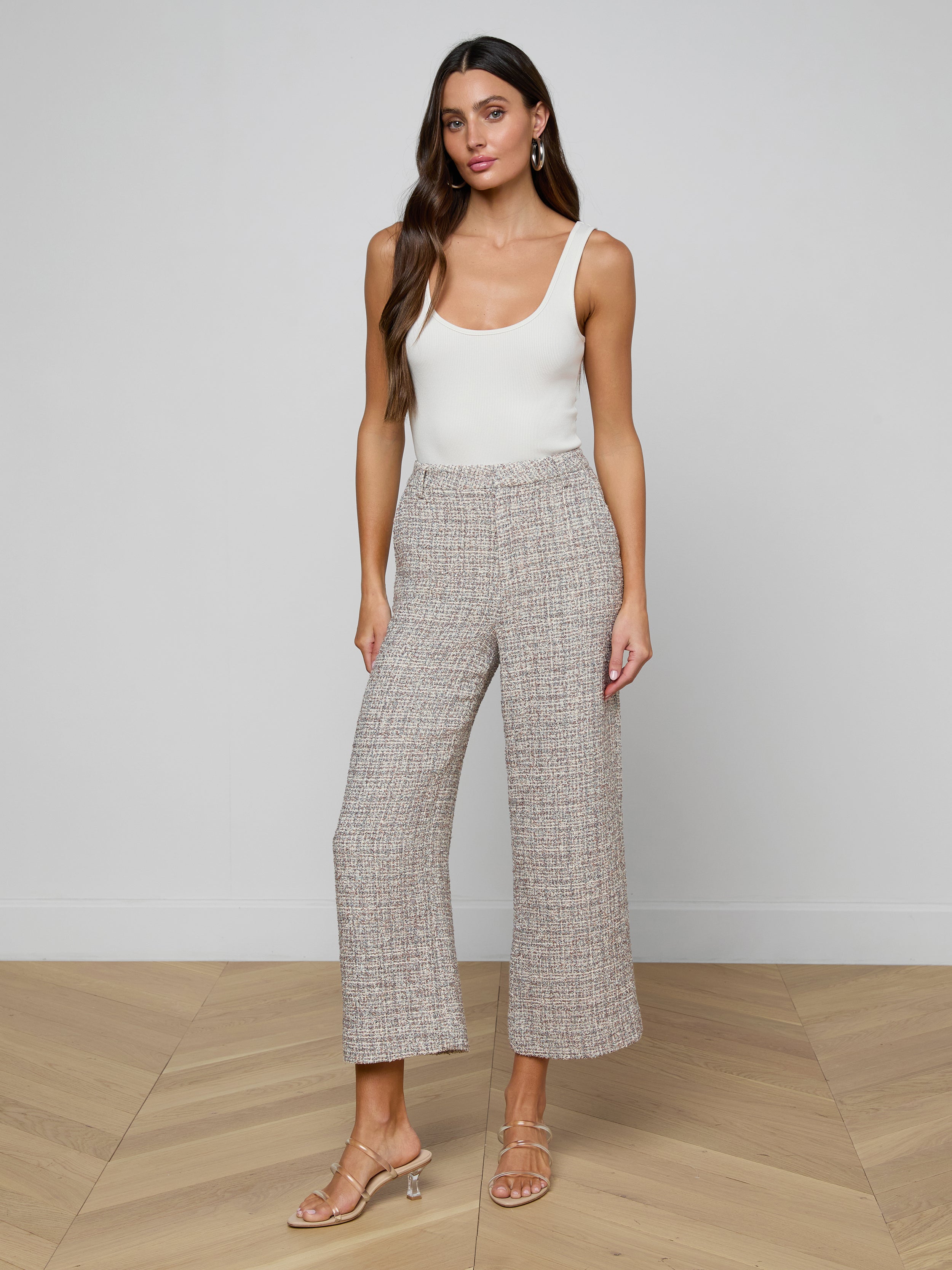 Lula Cropped Tweed Trouser in Dusty Blue Multi Tweed | L'AGENCE