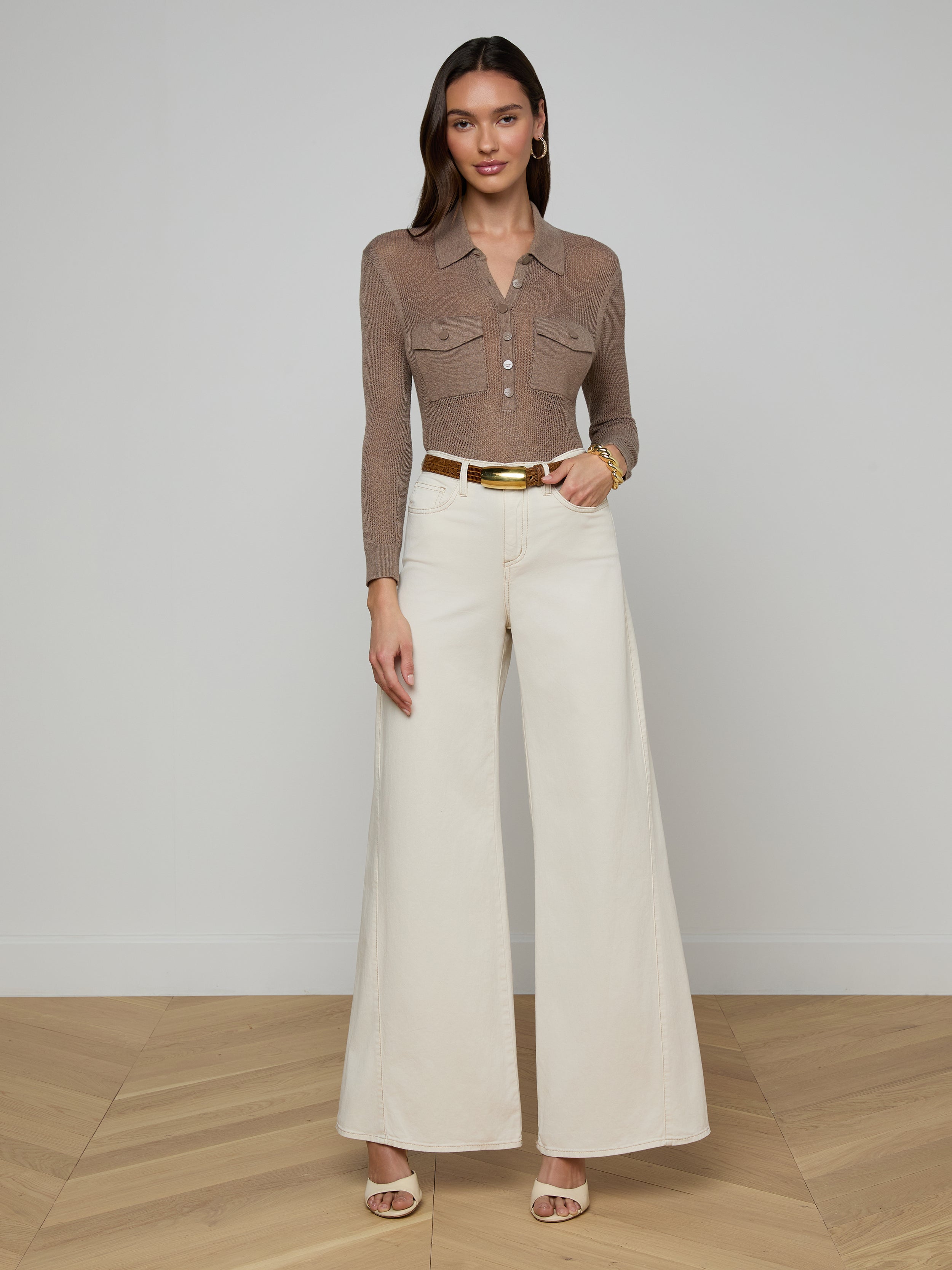 Beau Wide-Leg Jean in Macadamia | L'AGENCE