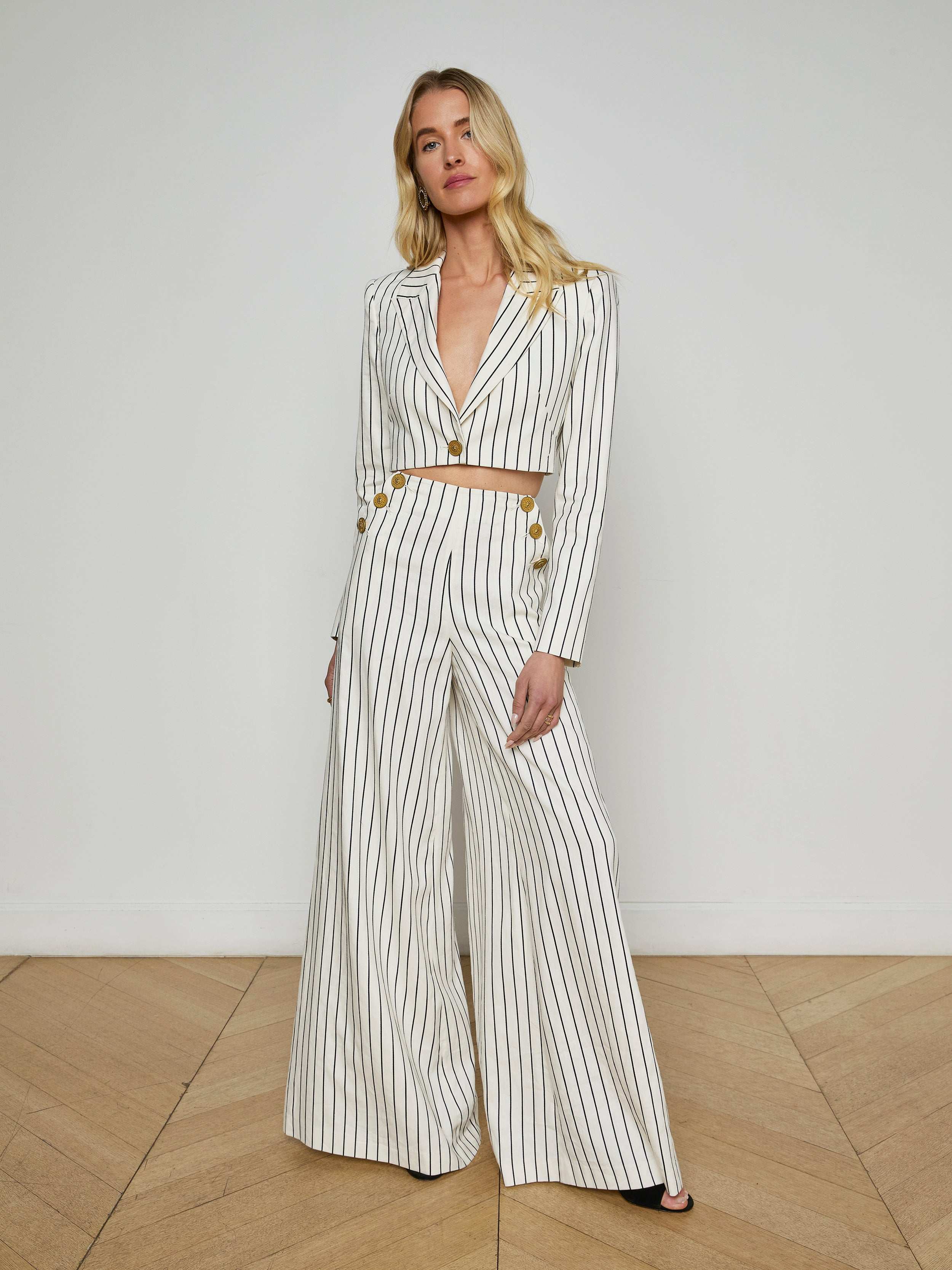Kingston Pinstripe Wide-Leg Pant Vintage White/Black Pinstripe L