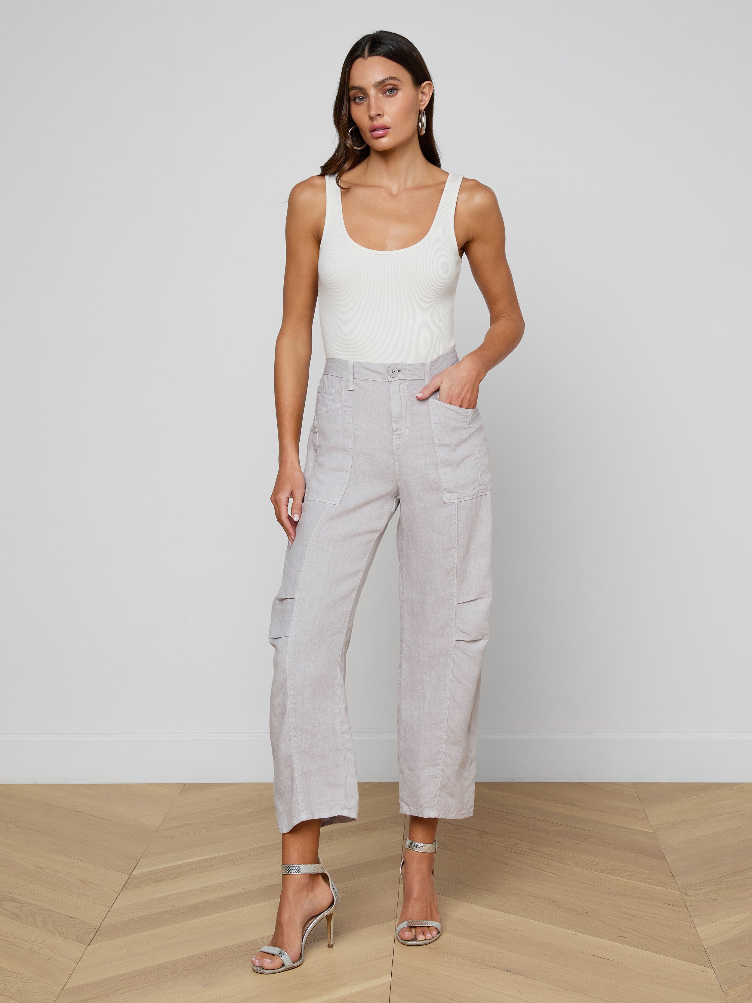 Cody Cropped Linen Pant in Light Pewter | L'AGENCE